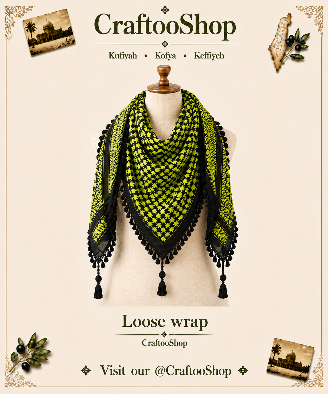 Pistachio Keffiyeh Unique Arab Scarf, Woven Stitched NOT Printed, Cover Headwear, Vintage dress Hatta Shemagh Kuffyieh,Unisex Mask Mixed