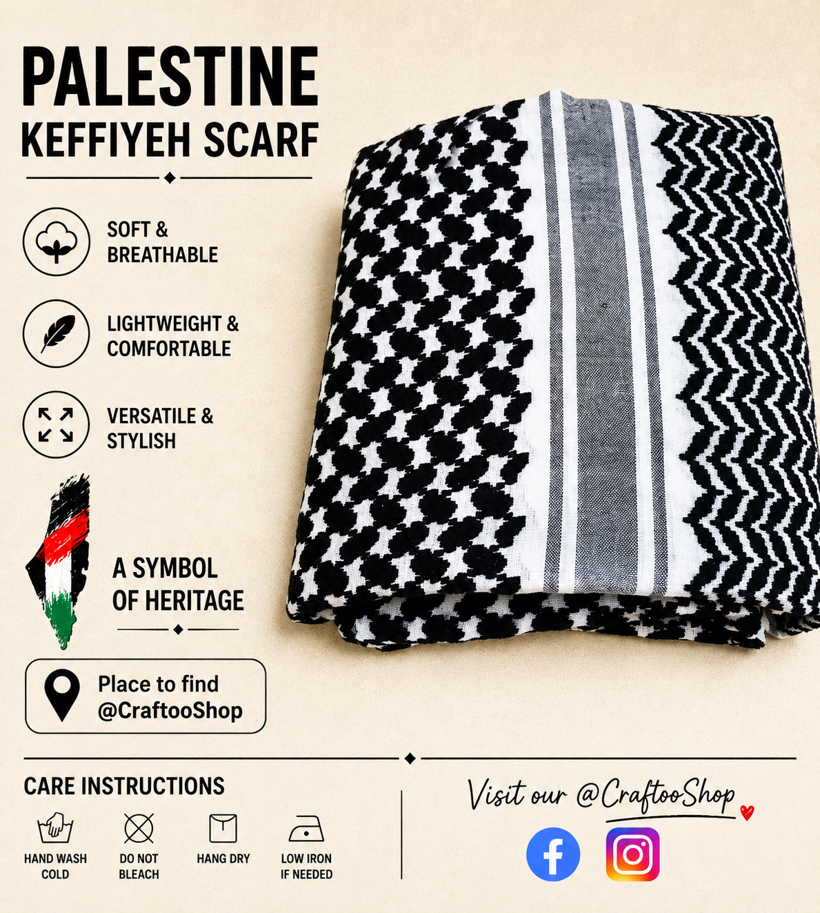 Grey Keffiyeh, Unique Original Palestine Scarf, Woven Stitched NOT Printed, Iraqi Cover Headwear, Vintage dress Hatta Shemagh ,Unisex Kofya (Copy)