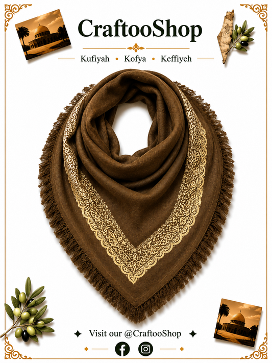 Brown Gold Line Unique Woven Scarf, Desert Bandana Kofya, Arab OldStyle Vintage dress, Hatta Shemagh Kuffyieh Scarf, Mixed colors, Keffiyeh