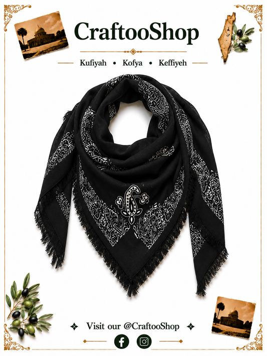 Unique Scarf, Black Silver Line Woven,Desert Bandana Kofya, Arab OldStyle Vintage dress, Hatta Shemagh Kuffyieh Scarf, Mixed colors, Keffiye