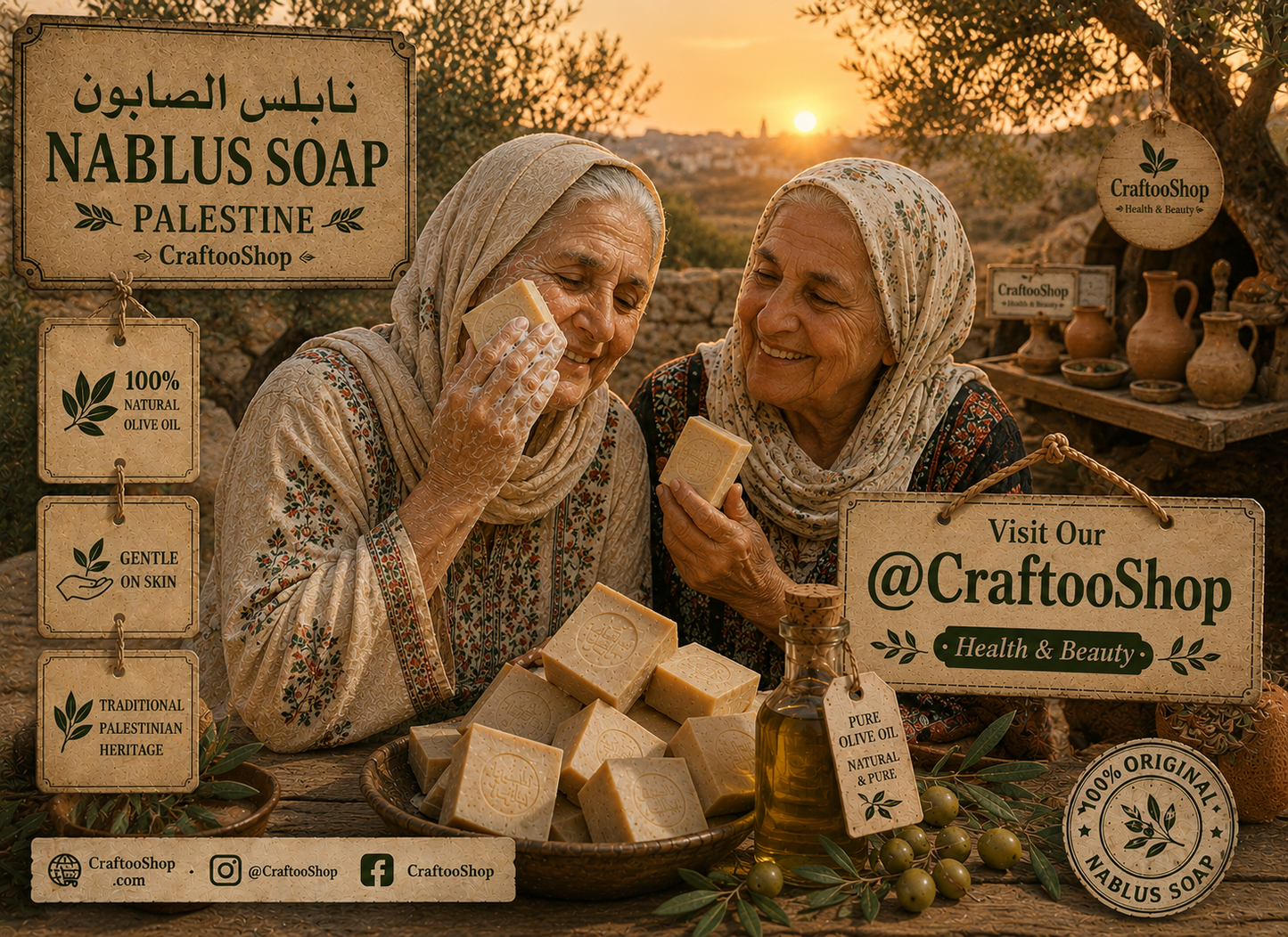 Nablus Olive Oil Soap, Natural Pure Organic Healthy, Palestine Vintage Soap, Handmade in Jordan Middle Eastern Style, 1 Piece OSTRICH