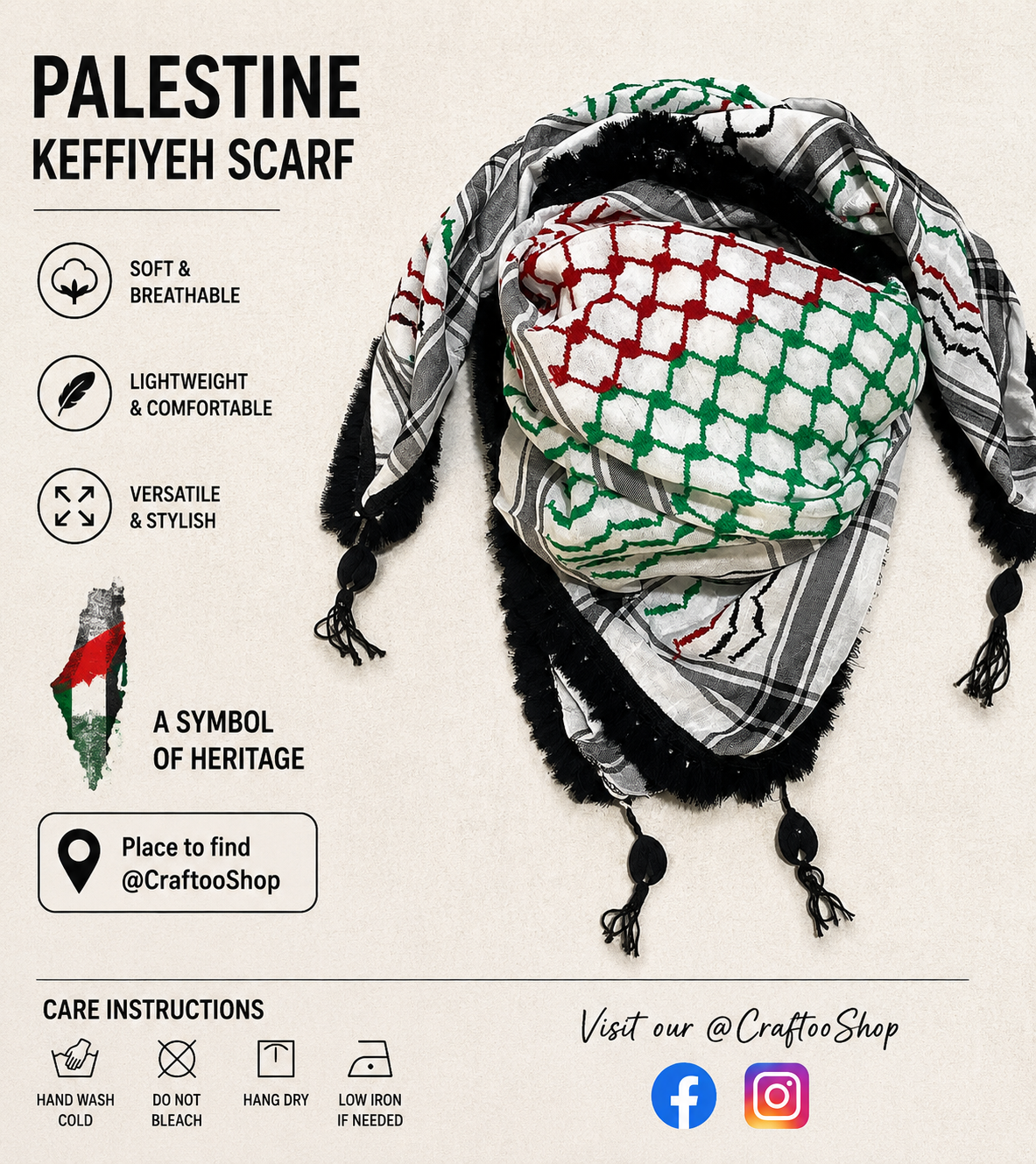 Palestine Flag Scarf, Shemagh Keffyeih Fabric Arab Bandana Kofya Hatta, Kuffyieh Woven Stitched NOT Printed, Mixed Colours, Black Tassels Or White