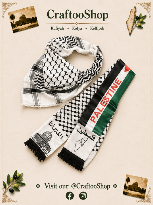 Palestine Unique Scarfs, Keffyieh Arab Vintage Shwal, Handmade Sahara Scarves, Kuffiyeh face mask Palestinian Flag Bandana Kofya, 2 Pieces