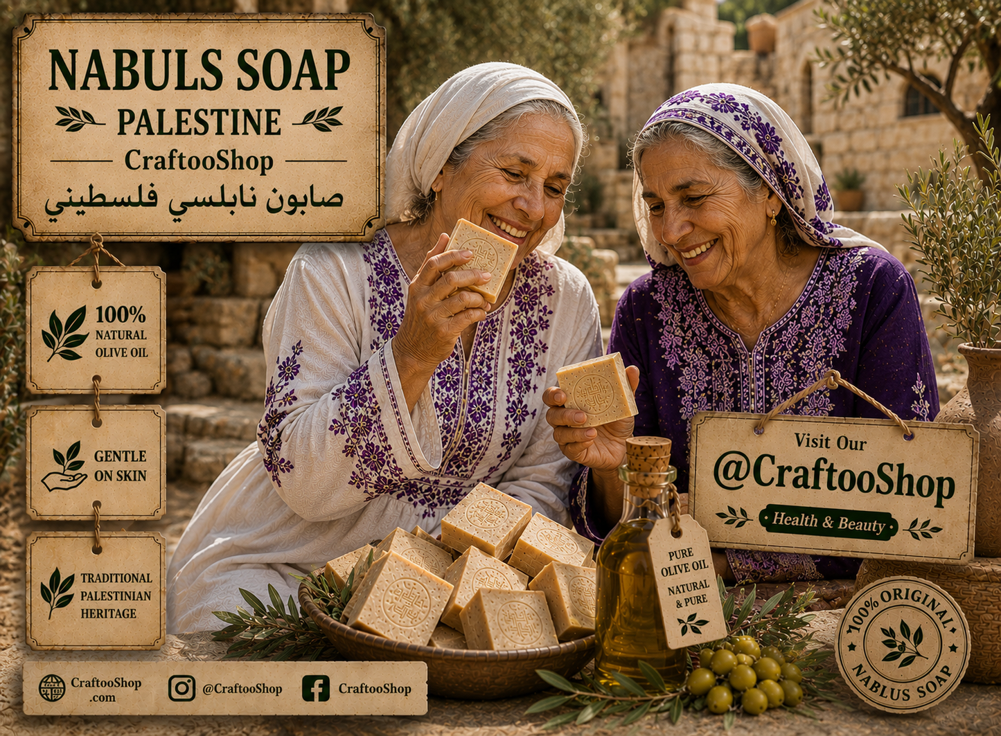Nablus Olive Oil Soap, Natural Pure Organic Healthy, Palestine Vintage Soap, Handmade in Jordan Middle Eastern Style, 1 Piece OSTRICH