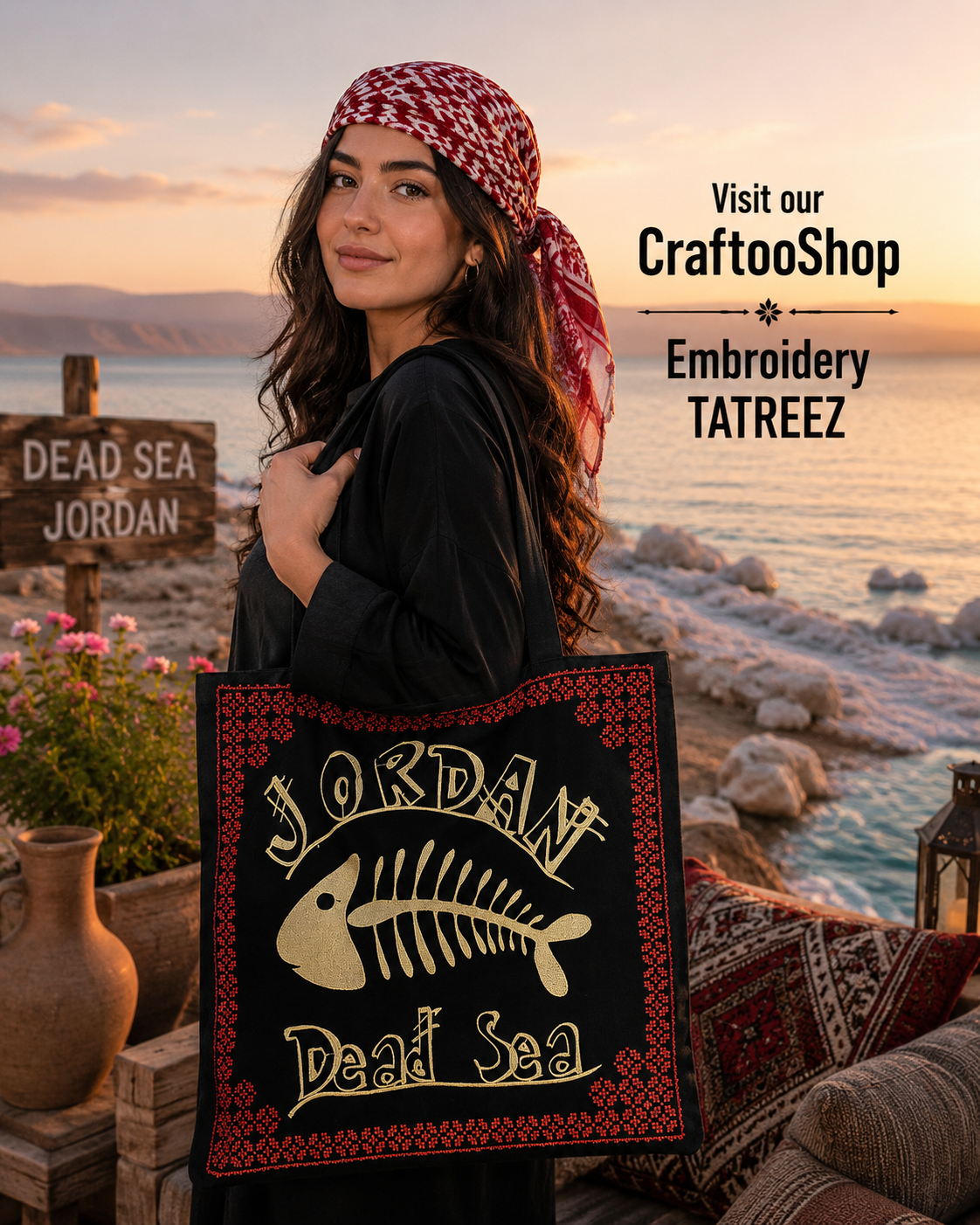 Dead Sea Jordan Tote Red Bag, Embroidery Tatreez Shoulder Bag, Vintage Unique Handmade Heavy Work multi-function Zipper