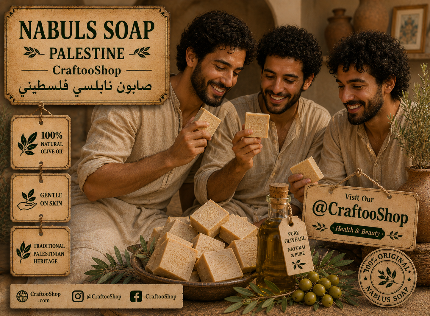 Nablus Palestine Soap, Olive Oil Natural Pure Organic, Healthy Vintage Authentic Handmade in Jordan Middle Eastern Style, 1 Piece OSTRICH