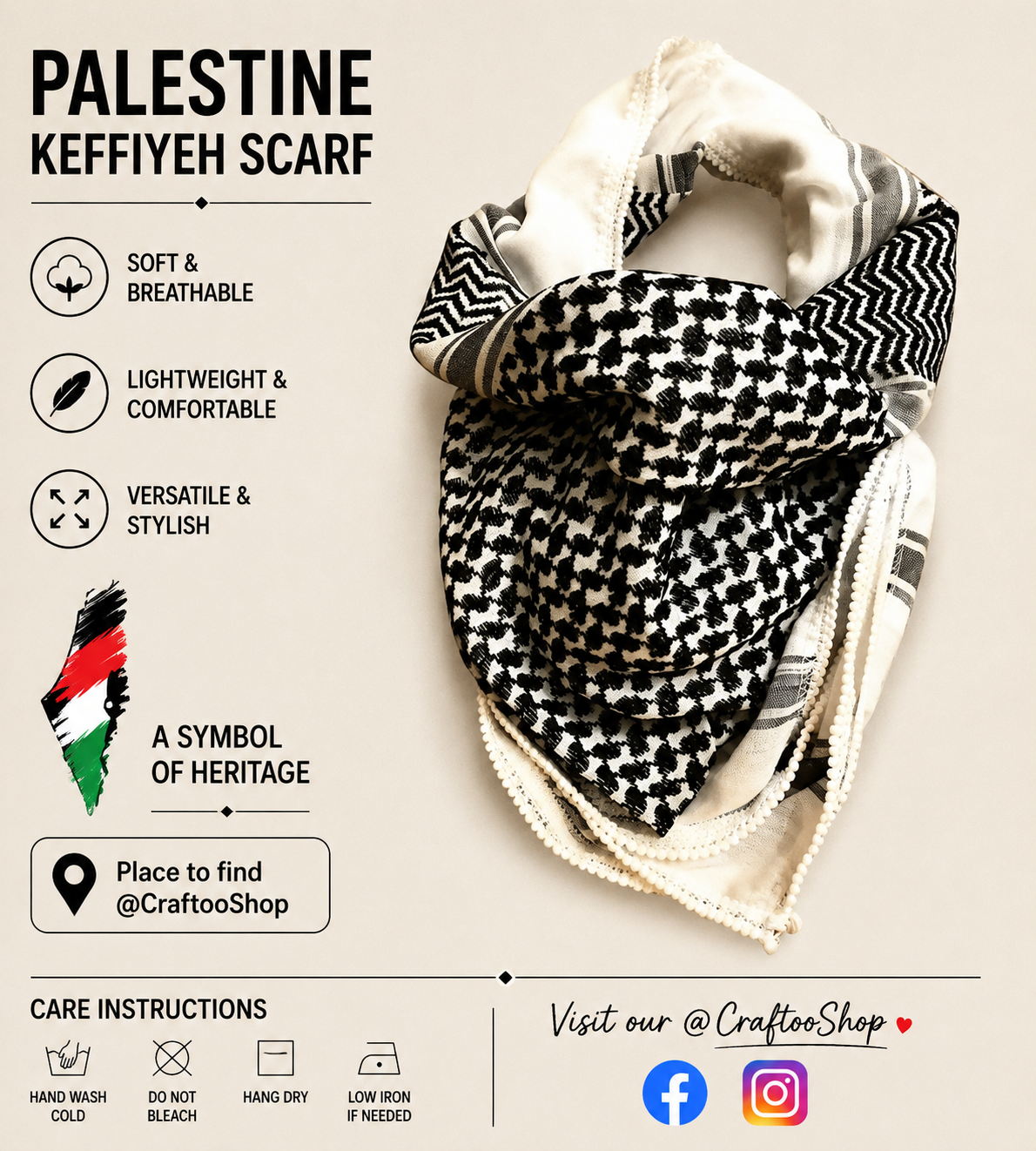 Grey Keffiyeh, Unique Original Palestine Scarf, Woven Stitched NOT Printed, Iraqi Cover Headwear, Vintage dress Hatta Shemagh ,Unisex Kofya (Copy)