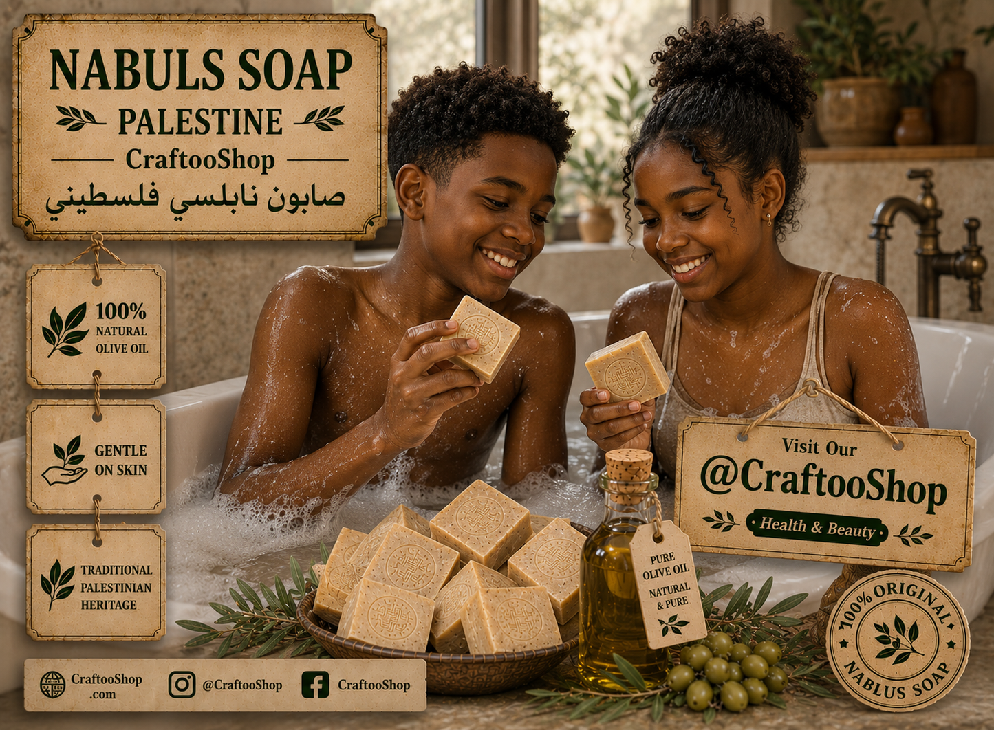 Nablus Olive Oil Soap, Natural Pure Organic Healthy, Palestine Vintage Soap, Handmade in Jordan Middle Eastern Style, 1 Piece OSTRICH