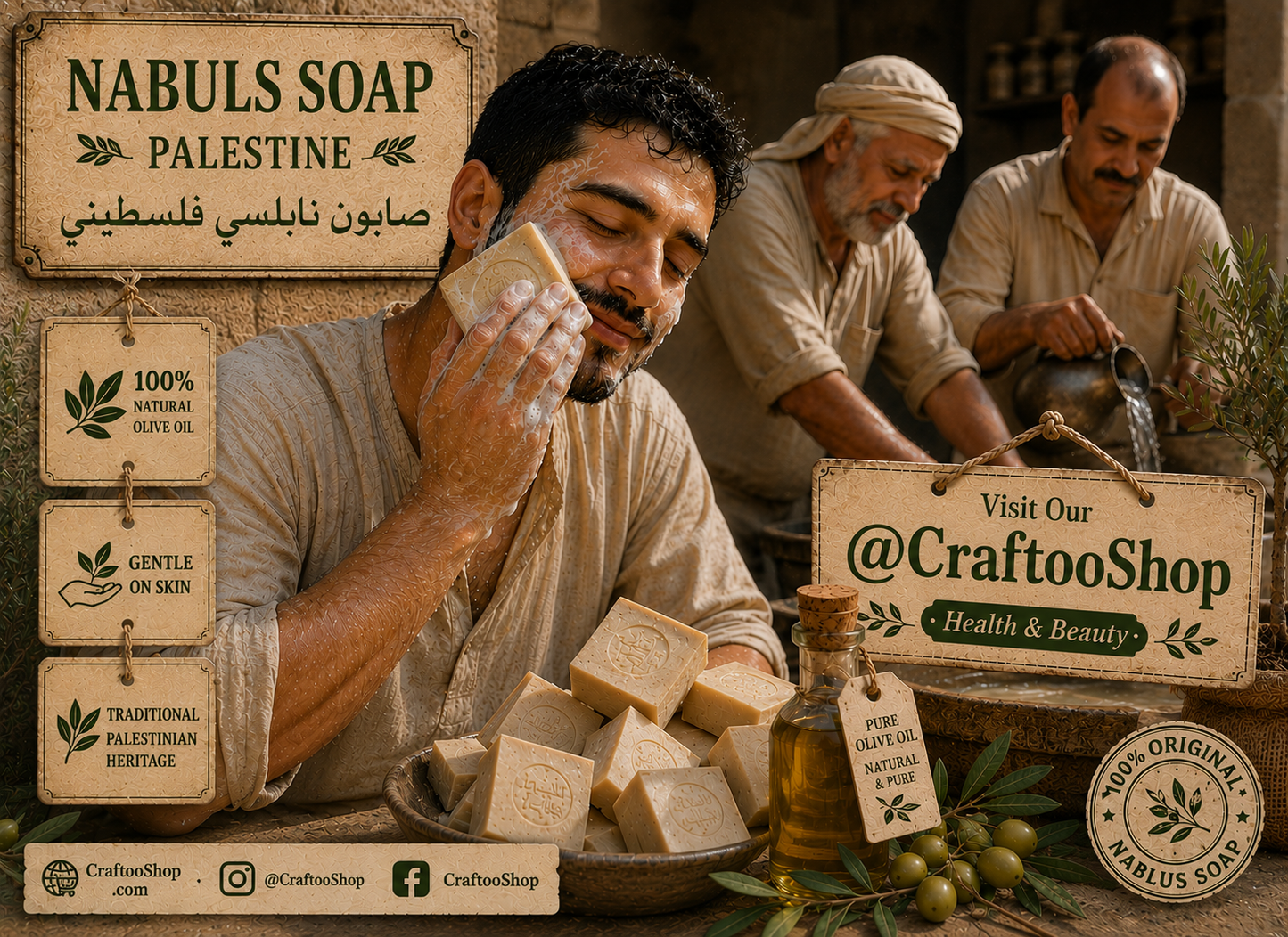Palestine Soap, Olive Oil Nablus Soap, Natural Pure Organic Healthy, Vintage Soap, Handmade in Jordan Middle Eastern Style, 1 Piece OSTRICH