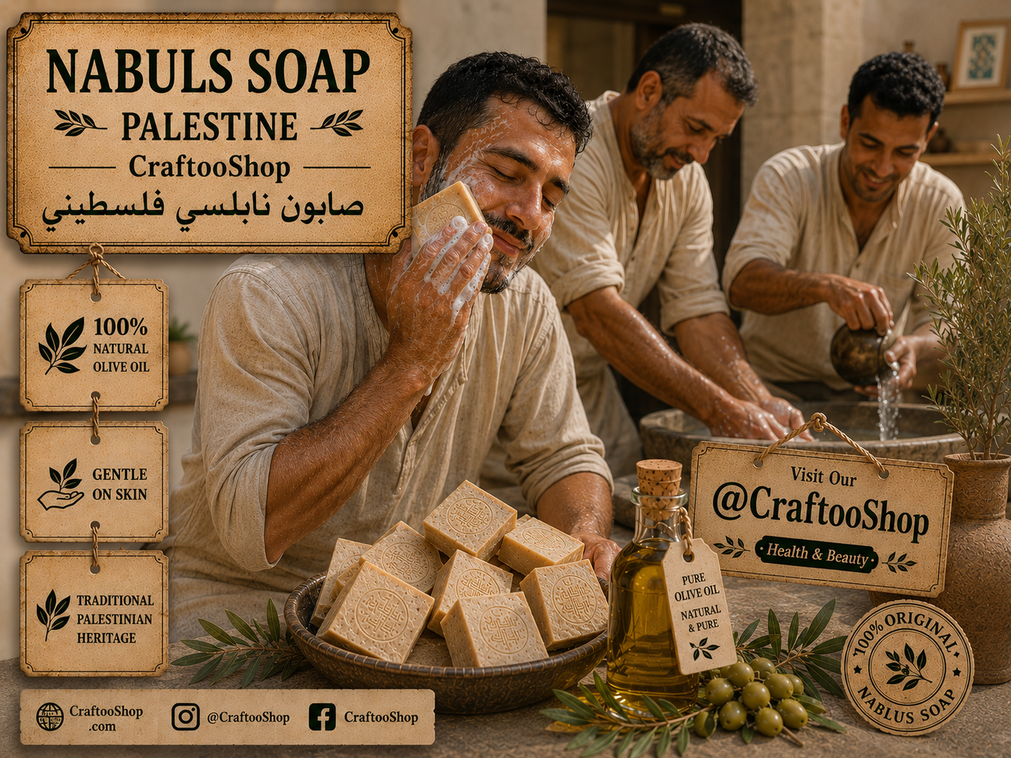 Nablus Palestine Soap, Olive Oil Natural Pure Organic, Healthy Vintage Authentic Handmade in Jordan Middle Eastern Style, 1 Piece OSTRICH