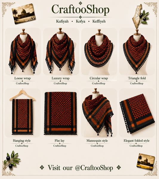 Orange Keffiyeh Scarf, Desert Bandana face Cover, Sahara Arabian Palestine Headwear, Vintage dress Hatta Shemagh Kuffyieh Mixed 2 Colours