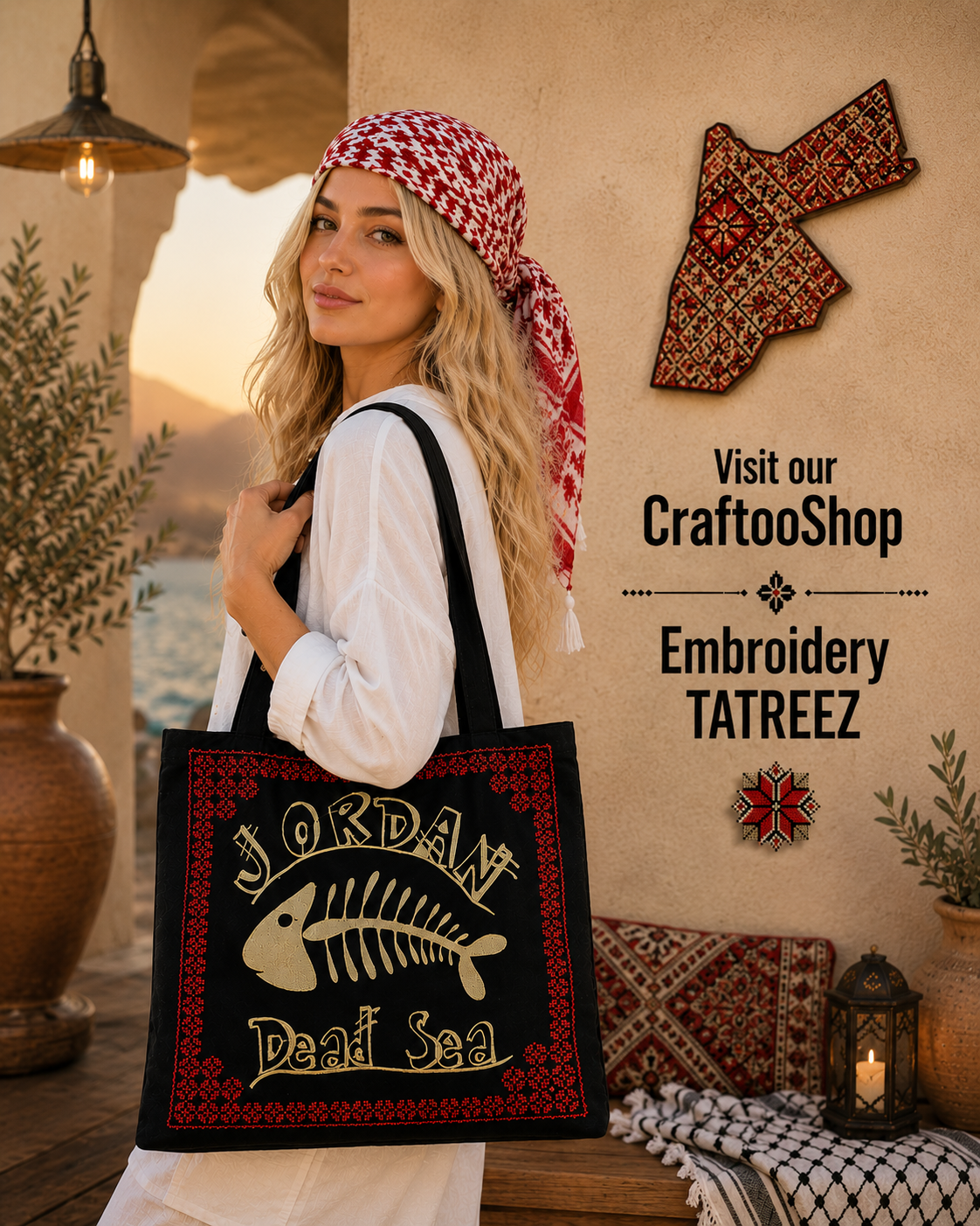Dead Sea Jordan Tote Red Bag, Embroidery Tatreez Shoulder Bag, Vintage Unique Handmade Heavy Work multi-function Zipper