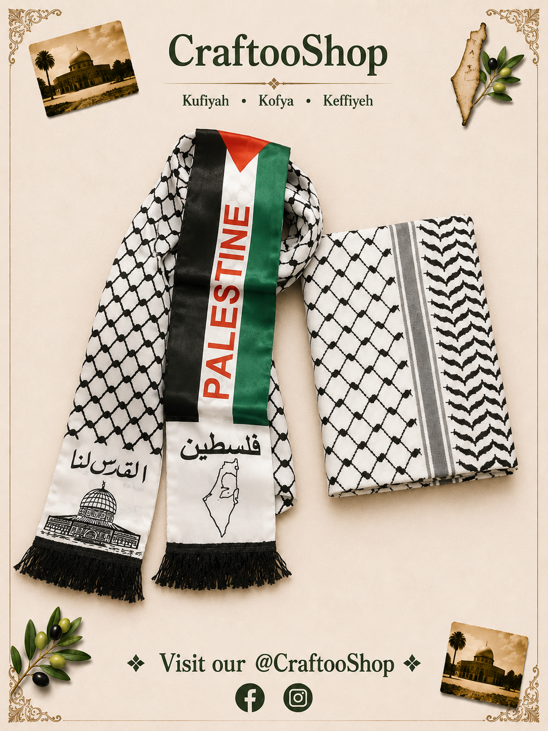 Palestine Unique Scarfs, Keffyieh Arab Vintage Shwal, Handmade Sahara Scarves, Kuffiyeh face mask Palestinian Flag Bandana Kofya, 2 Pieces