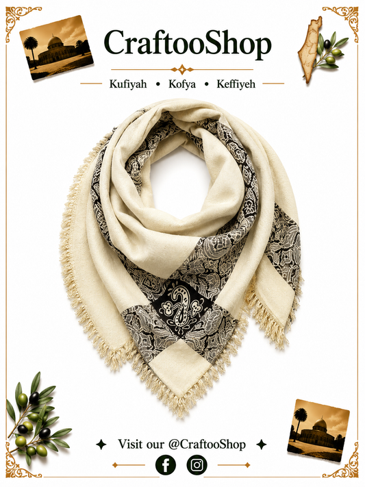 Desert Beige Scarf, Arab Bandana Kofya, OldStyle Vintage dress, Unique Sahara Hatta Shemagh Shawl HiQuality Keffyieh Mixed Brown Colours
