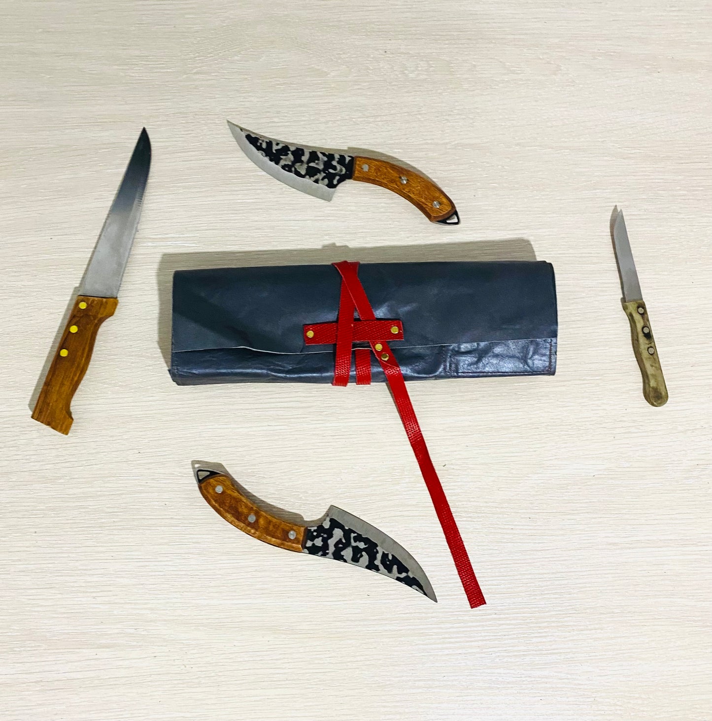 7 Slots Knife Roll, Handmade Chef bag Leather, Genuine Leather Belt Knives Roll,Tools Holder Kitchen Supply Size 9.5inch X13inch