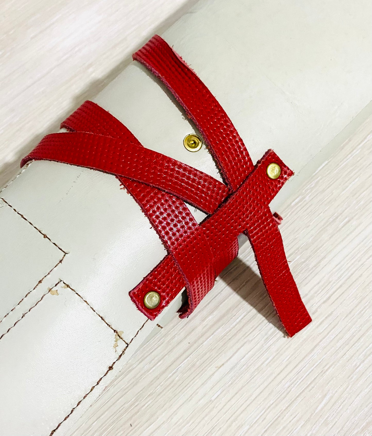 Knife Roll, 8 Slots Chef bag, Cow Genuine Leather Knives Roll, Tools Chefs Gift Kitchen Supply, Strong,Mixed Beige Red Colour Size 32cmX48cm