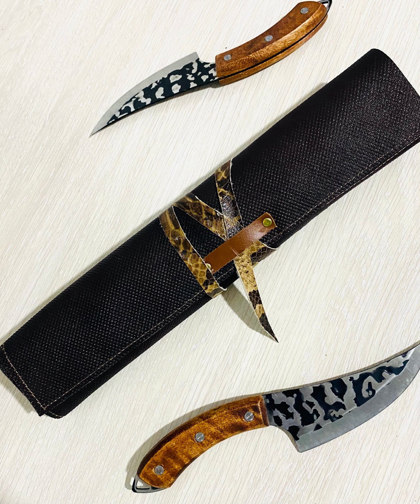3 Slots Knife Roll, HandCrafted Cow Genuine Leather Knives Roll Tools Holder Chefs Gift Kitchen Supply Brown Tan Colour Size-10inchX14.5inch