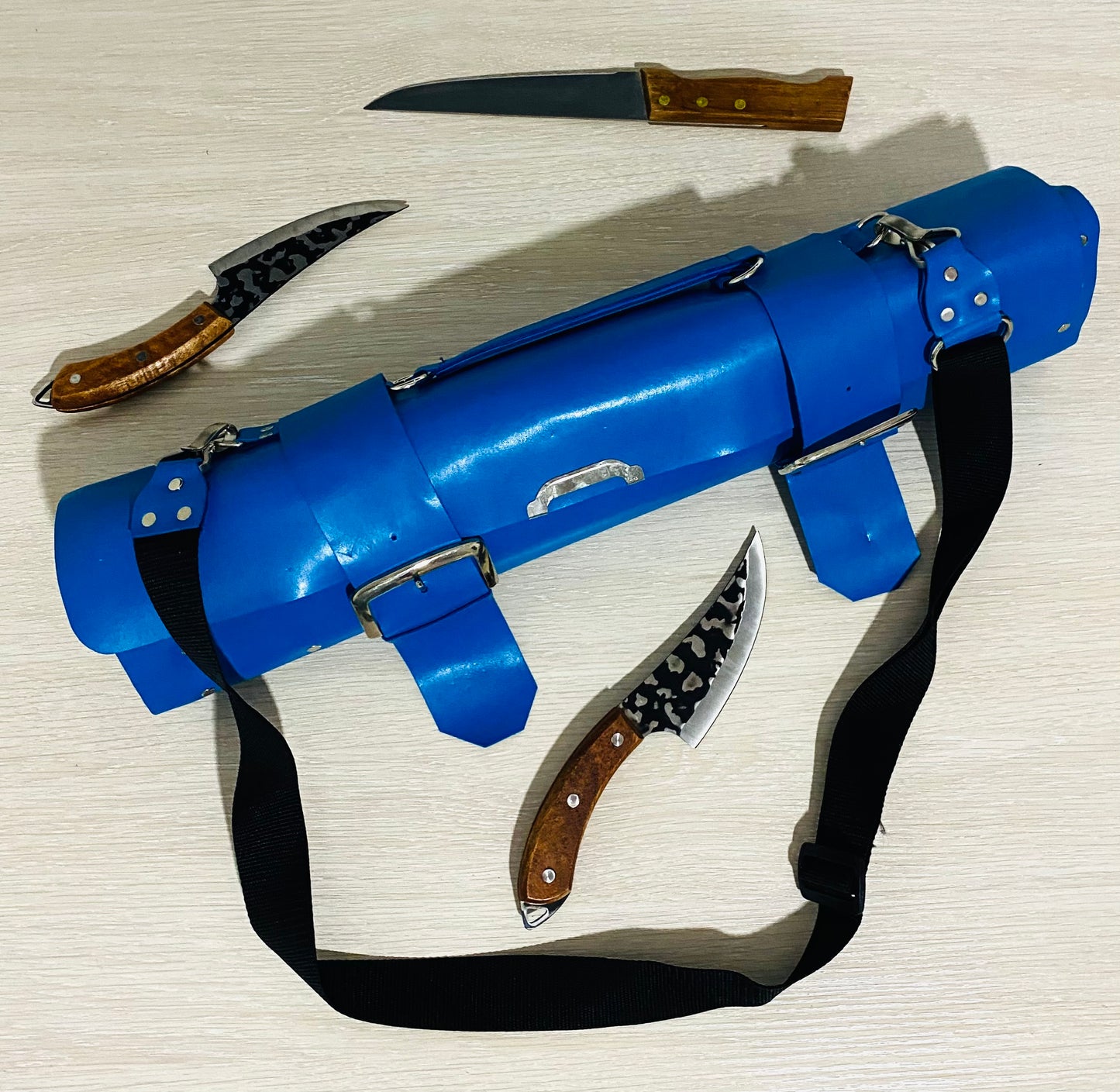 15 Slots Knife Roll ,hand Crafted Chef bag, Syntactic PU PVC Leather, Hand Made Knives Roll Holder Bag, kitchen supply Gift, Silver Metal