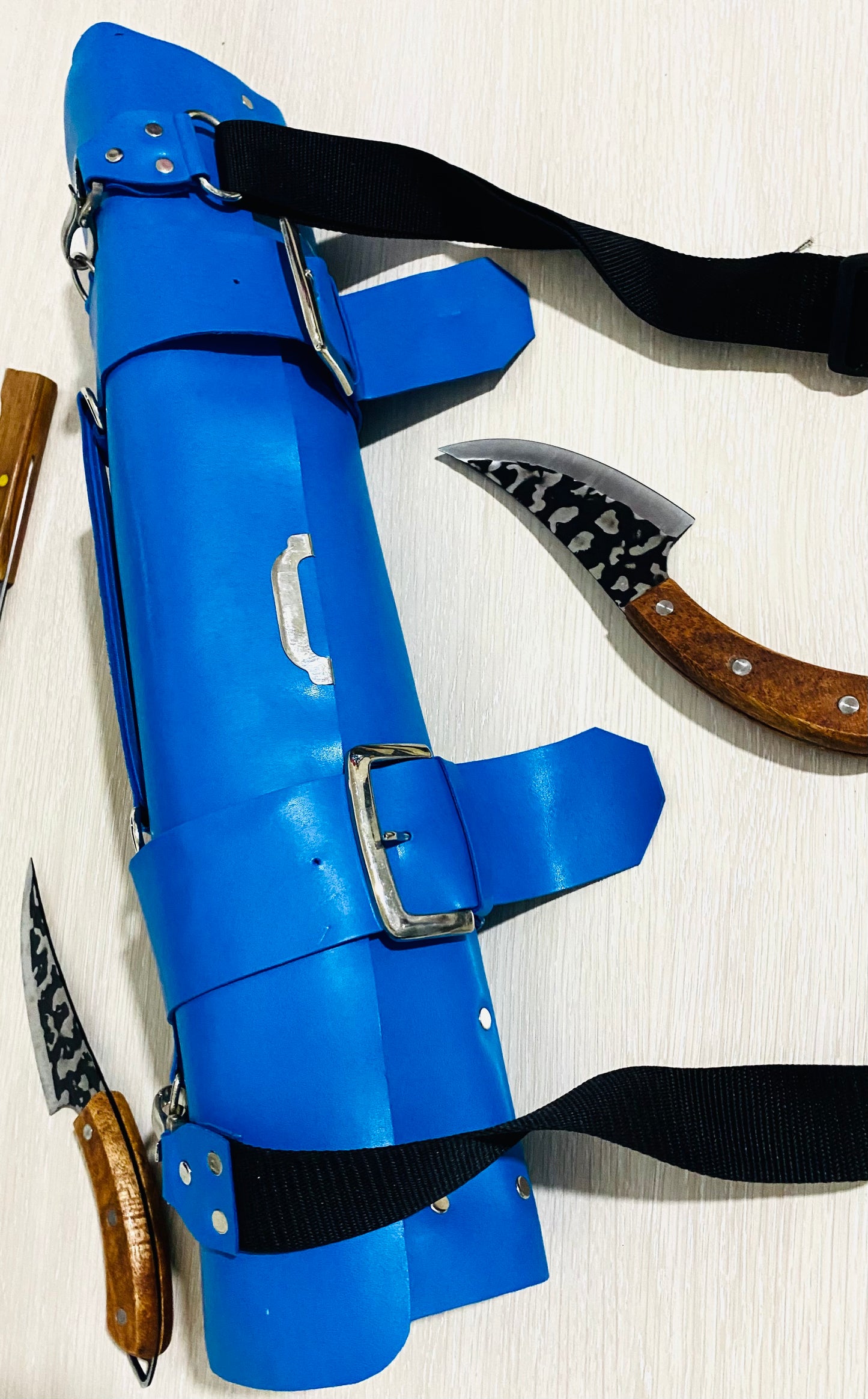 15 Slots Knife Roll ,hand Crafted Chef bag, Syntactic PU PVC Leather, Hand Made Knives Roll Holder Bag, kitchen supply Gift, Silver Metal