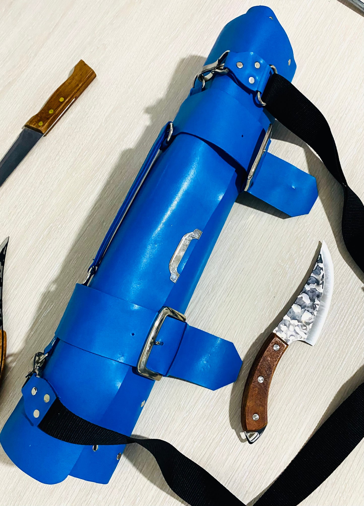 15 Slots Knife Roll ,hand Crafted Chef bag, Syntactic PU PVC Leather, Hand Made Knives Roll Holder Bag, kitchen supply Gift, Silver Metal