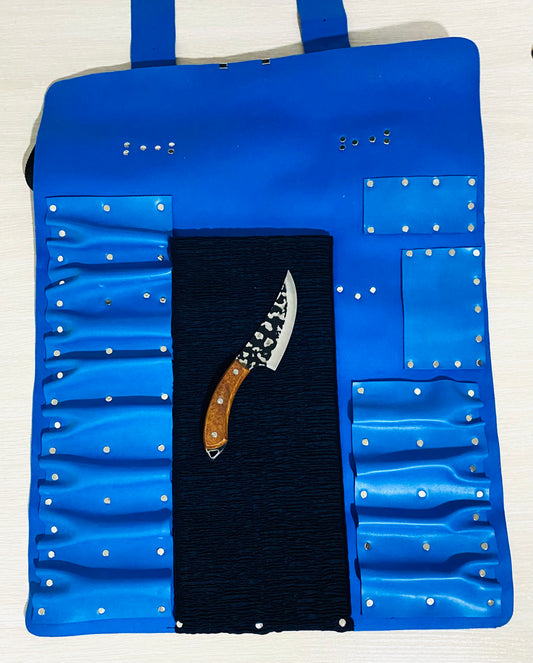 15 Slots Knife Roll ,hand Crafted Chef bag, Syntactic PU PVC Leather, Hand Made Knives Roll Holder Bag, kitchen supply Gift, Silver Metal