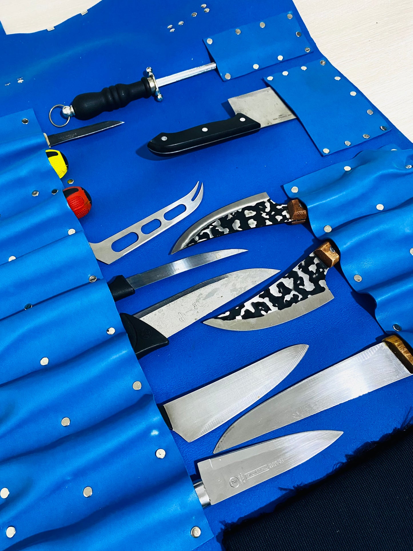 13 Slots hand Crafted Chef bag, Knife Roll , Syntactic PU Leather Chef Bag ,PVC Leather, Hand Made Knives Roll Holder Bag , Leather Blue