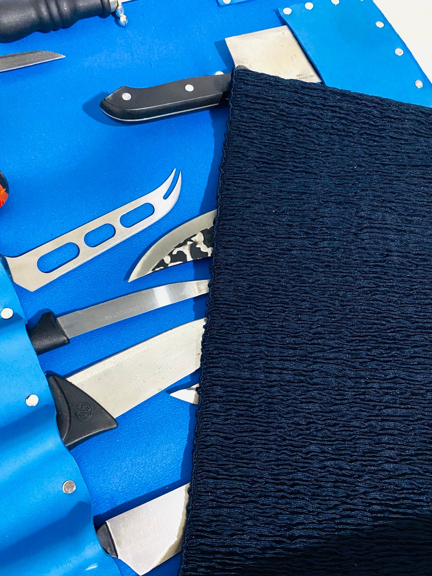 15 Slots Knife Roll ,hand Crafted Chef bag, Syntactic PU PVC Leather, Hand Made Knives Roll Holder Bag, kitchen supply Gift, Silver Metal
