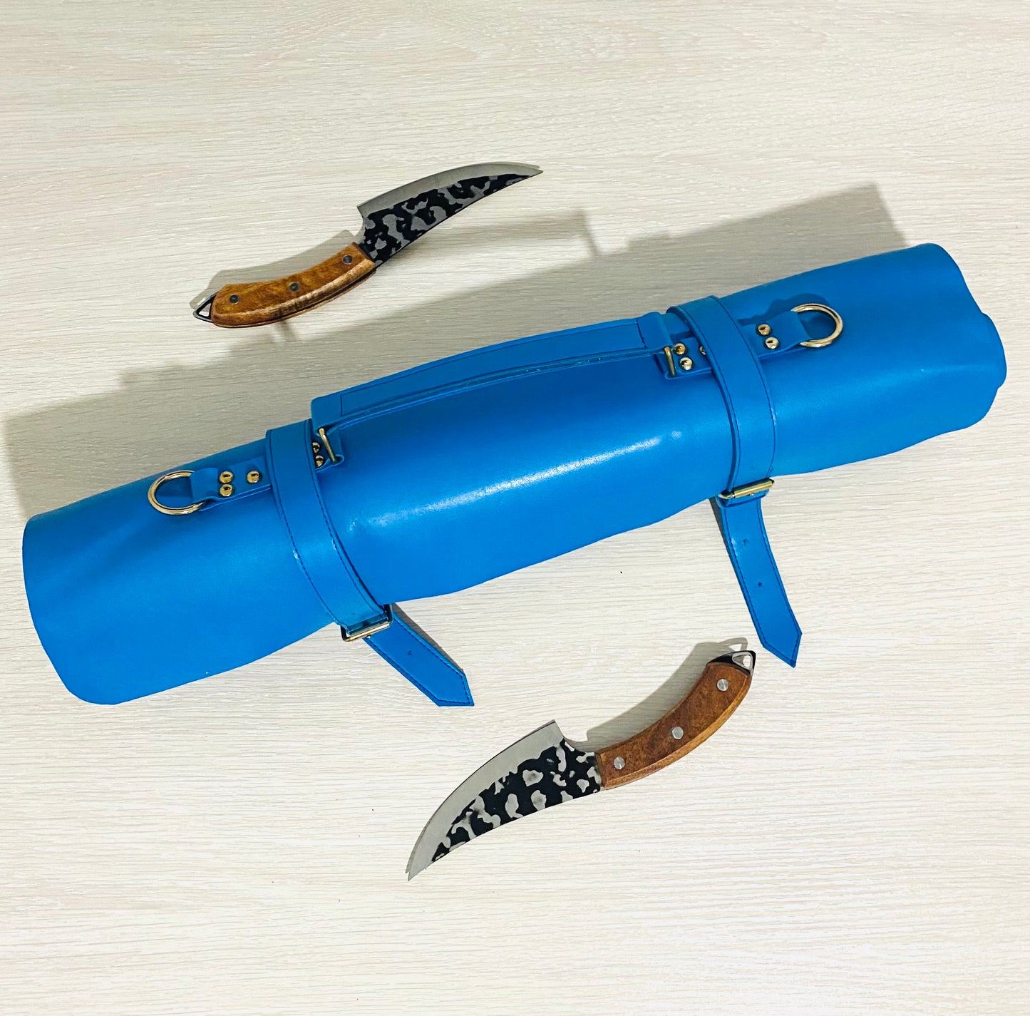 13 Slots hand Crafted Chef bag, Knife Roll , Syntactic PU Leather Chef Bag ,PVC Leather, Hand Made Knives Roll Holder Bag , Leather Blue