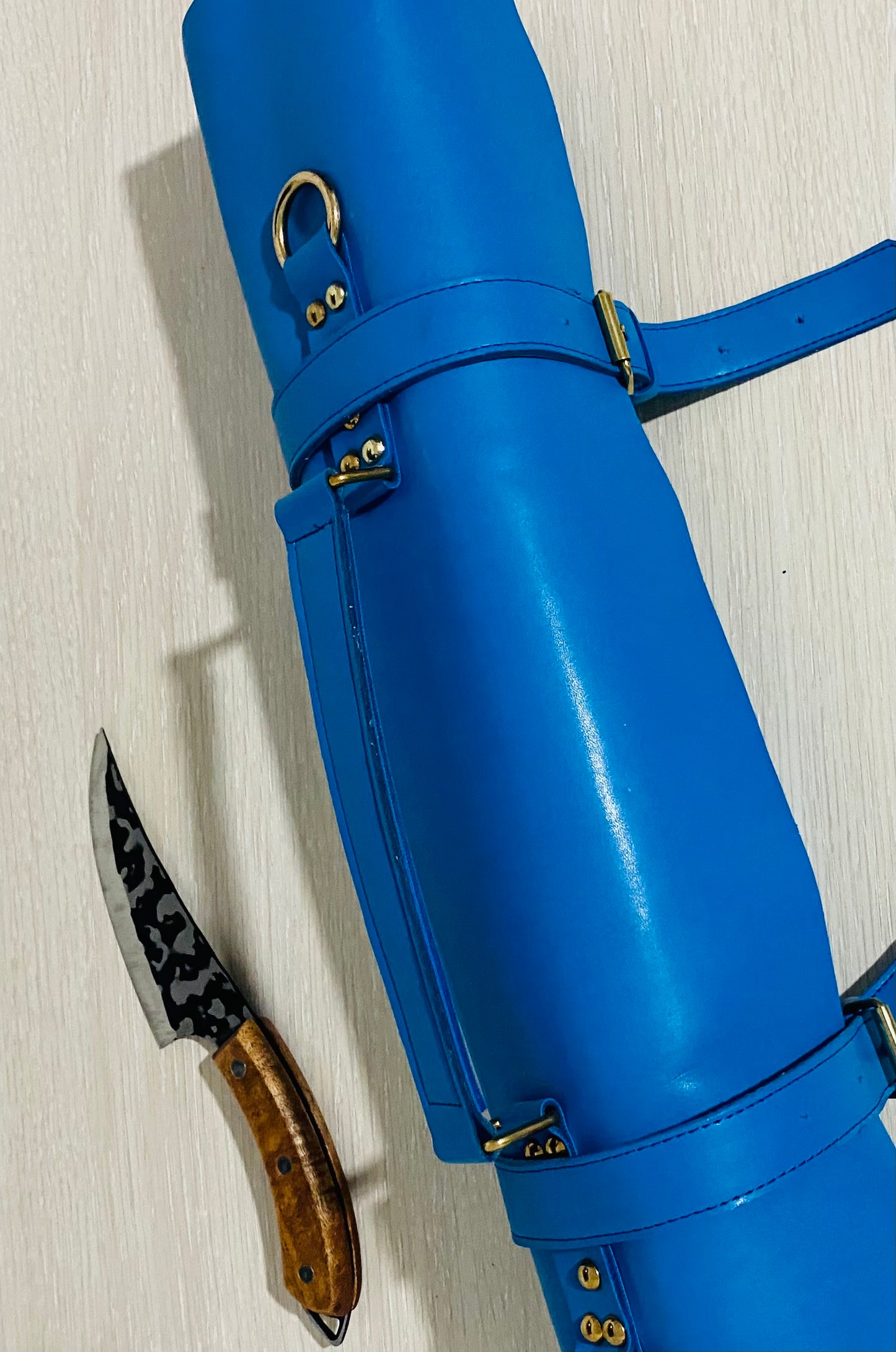 13 Slots hand Crafted Chef bag, Knife Roll , Syntactic PU Leather Chef Bag ,PVC Leather, Hand Made Knives Roll Holder Bag , Leather Blue