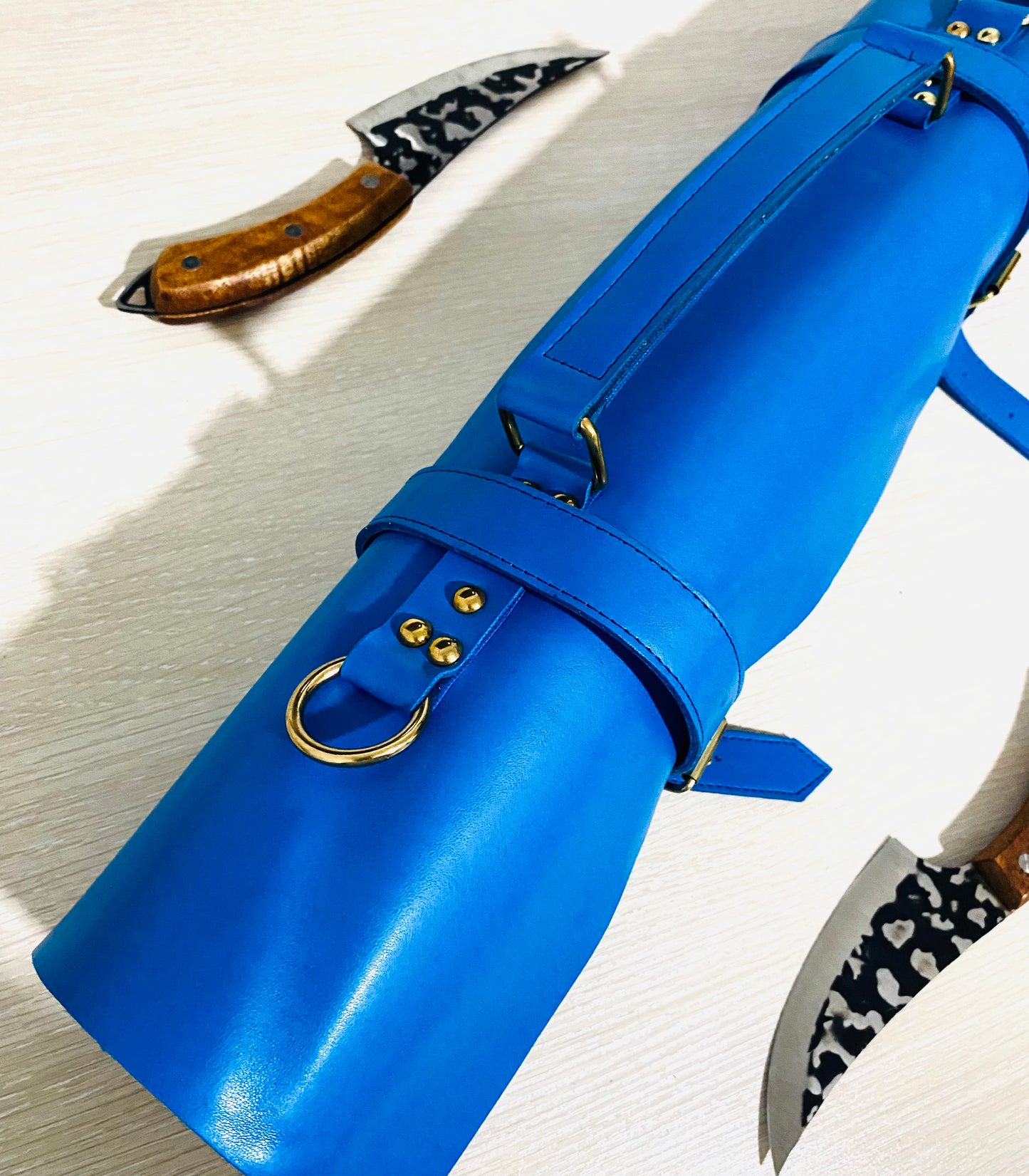 13 Slots hand Crafted Chef bag, Knife Roll , Syntactic PU Leather Chef Bag ,PVC Leather, Hand Made Knives Roll Holder Bag , Leather Blue