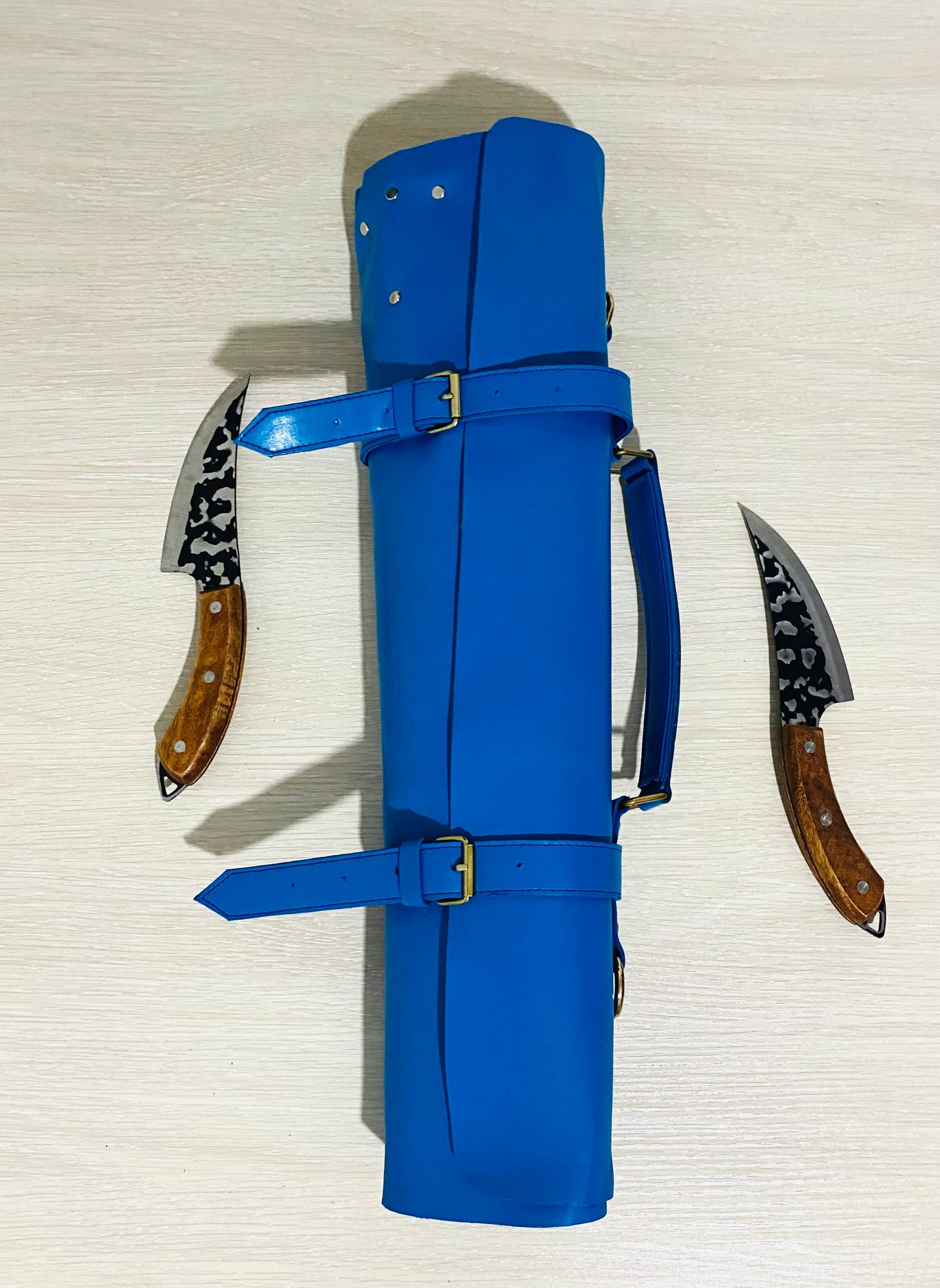 13 Slots hand Crafted Chef bag, Knife Roll , Syntactic PU Leather Chef Bag ,PVC Leather, Hand Made Knives Roll Holder Bag , Leather Blue