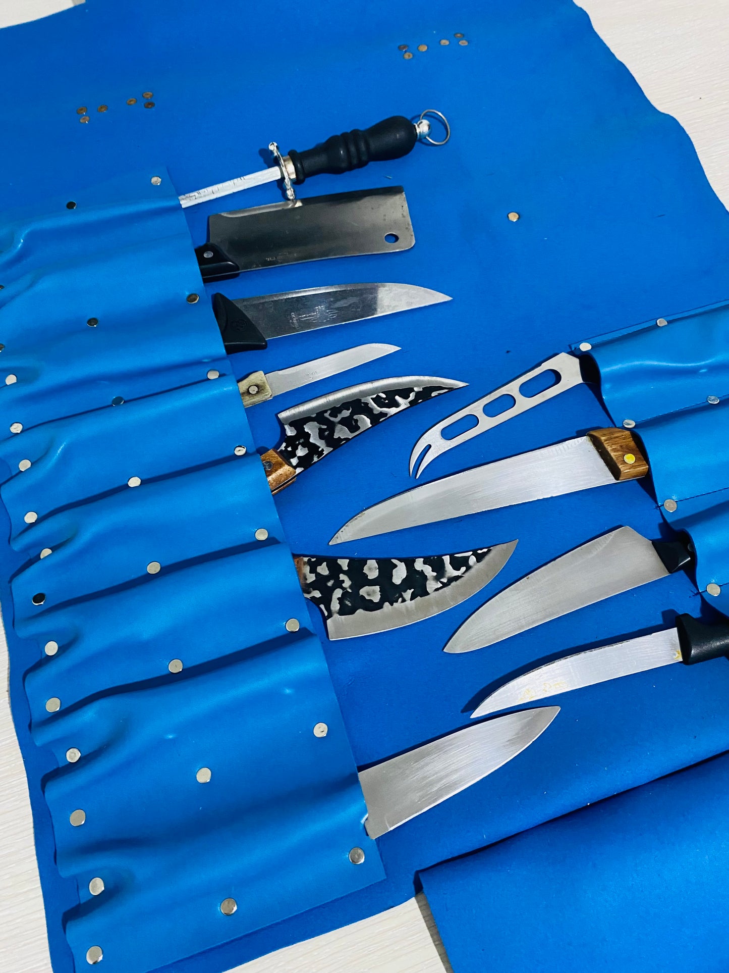 13 Slots hand Crafted Chef bag, Knife Roll , Syntactic PU Leather Chef Bag ,PVC Leather, Hand Made Knives Roll Holder Bag , Leather Blue