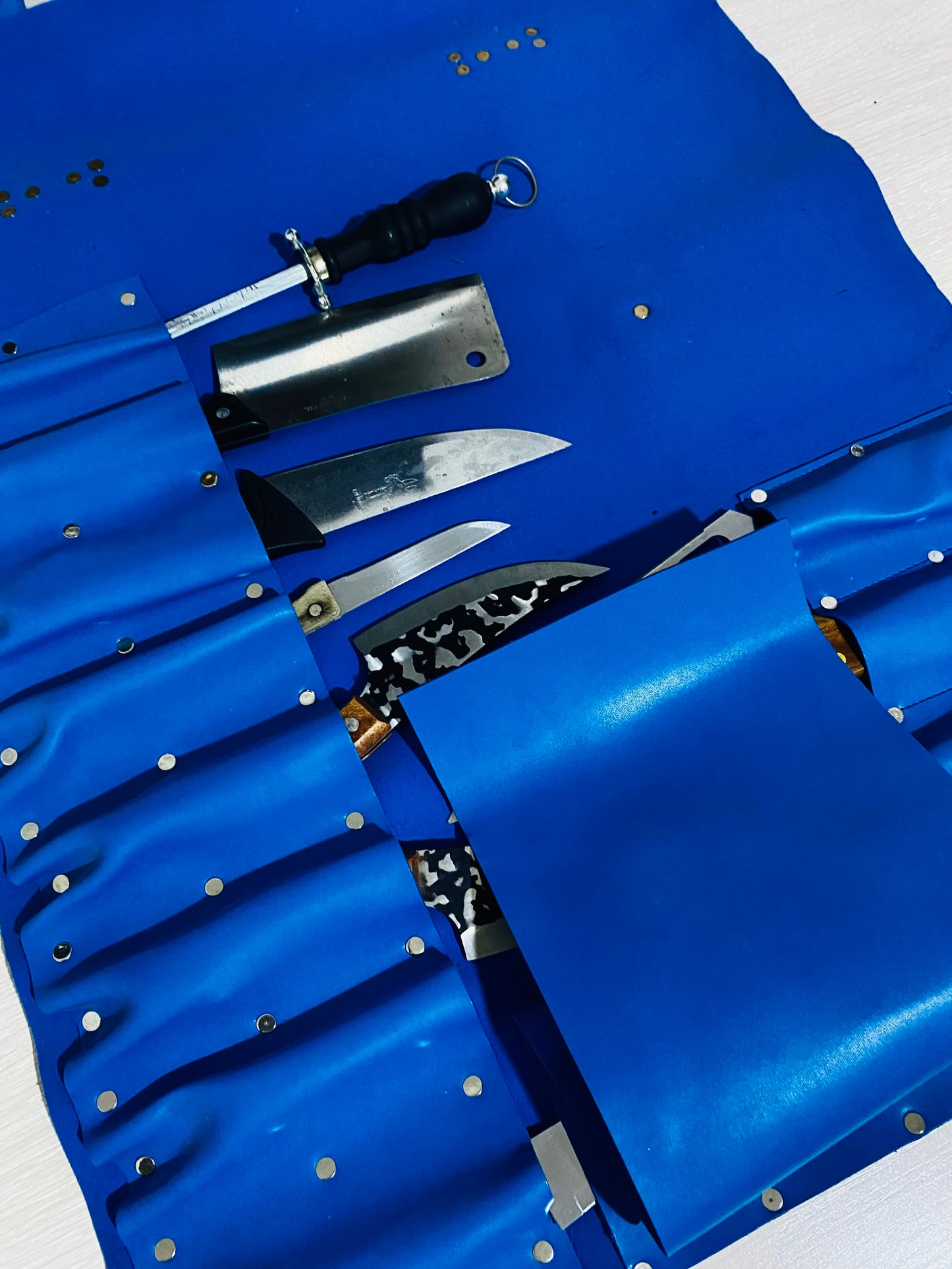 13 Slots hand Crafted Chef bag, Knife Roll , Syntactic PU Leather Chef Bag ,PVC Leather, Hand Made Knives Roll Holder Bag , Leather Blue