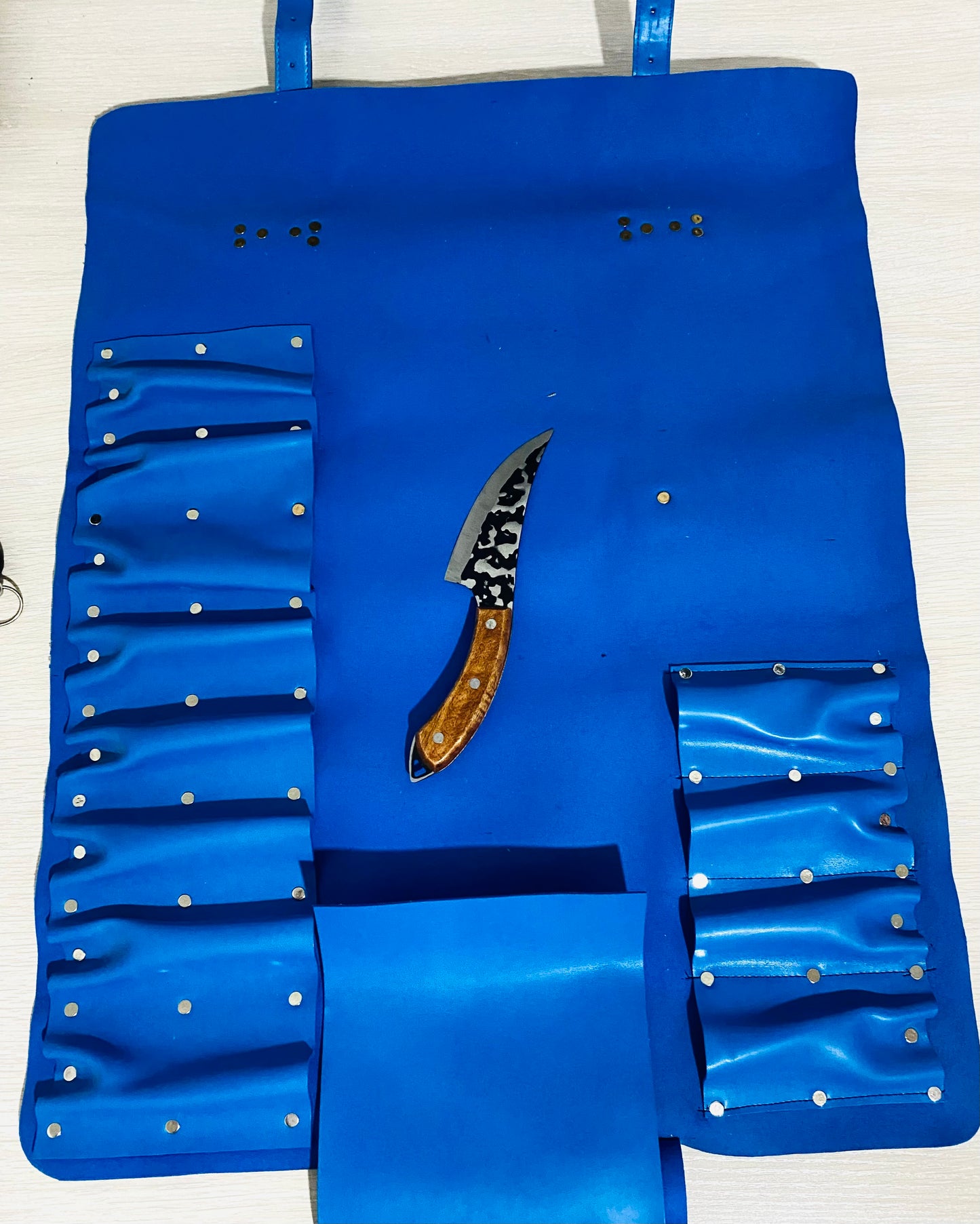 13 Slots hand Crafted Chef bag, Knife Roll , Syntactic PU Leather Chef Bag ,PVC Leather, Hand Made Knives Roll Holder Bag , Leather Blue