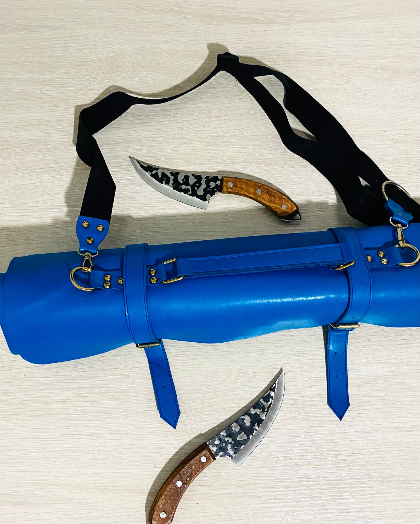 13 Slots hand Crafted Chef bag, Knife Roll , Syntactic PU Leather Chef Bag ,PVC Leather, Hand Made Knives Roll Holder Bag , Leather Blue
