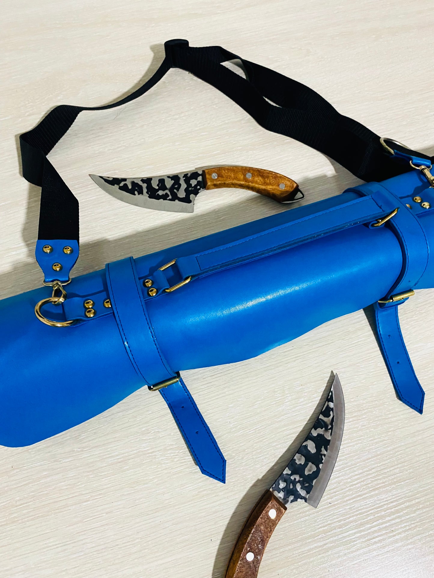 13 Slots hand Crafted Chef bag, Knife Roll , Syntactic PU Leather Chef Bag ,PVC Leather, Hand Made Knives Roll Holder Bag , Leather Blue