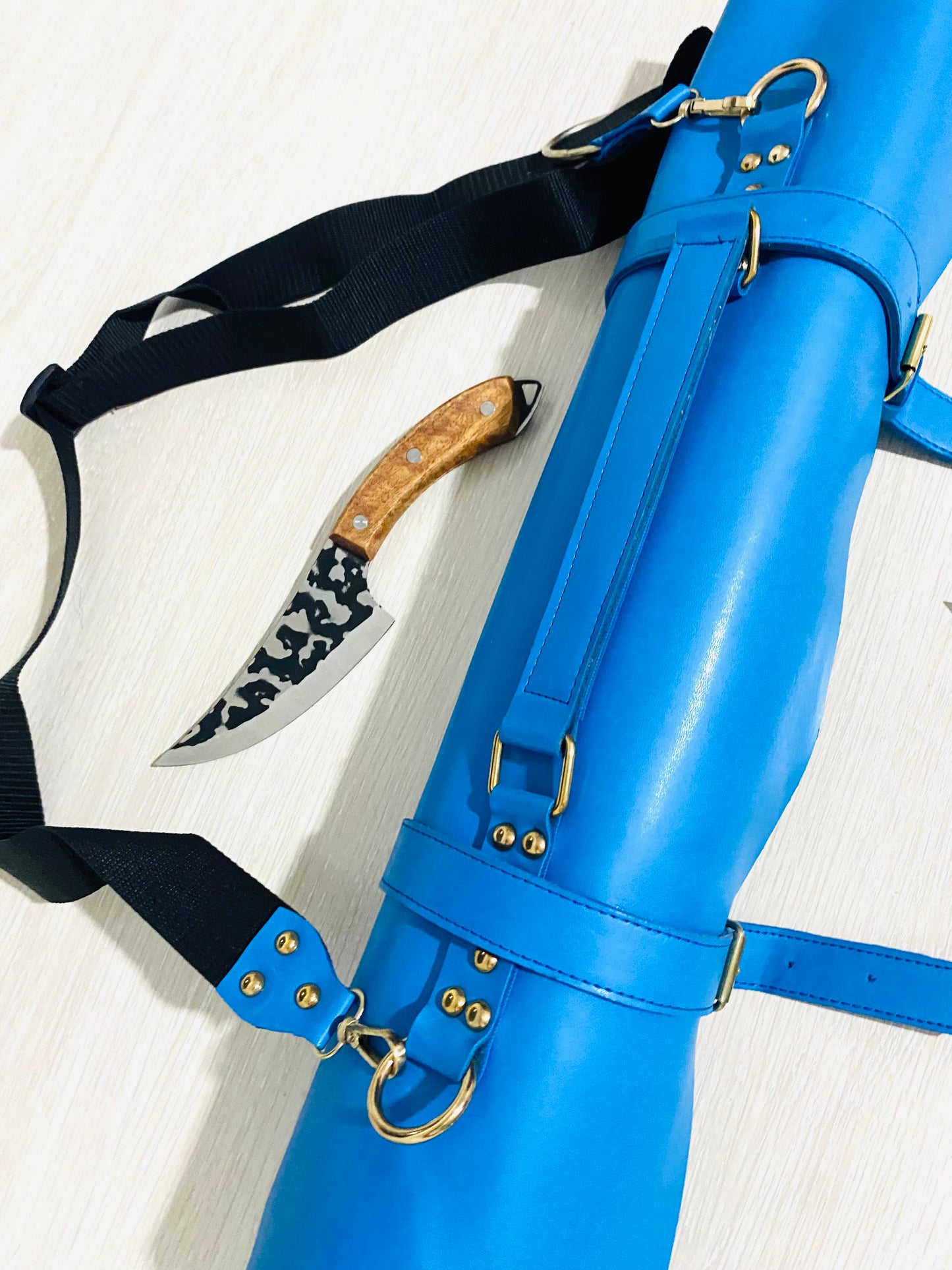 13 Slots hand Crafted Chef bag, Knife Roll , Syntactic PU Leather Chef Bag ,PVC Leather, Hand Made Knives Roll Holder Bag , Leather Blue