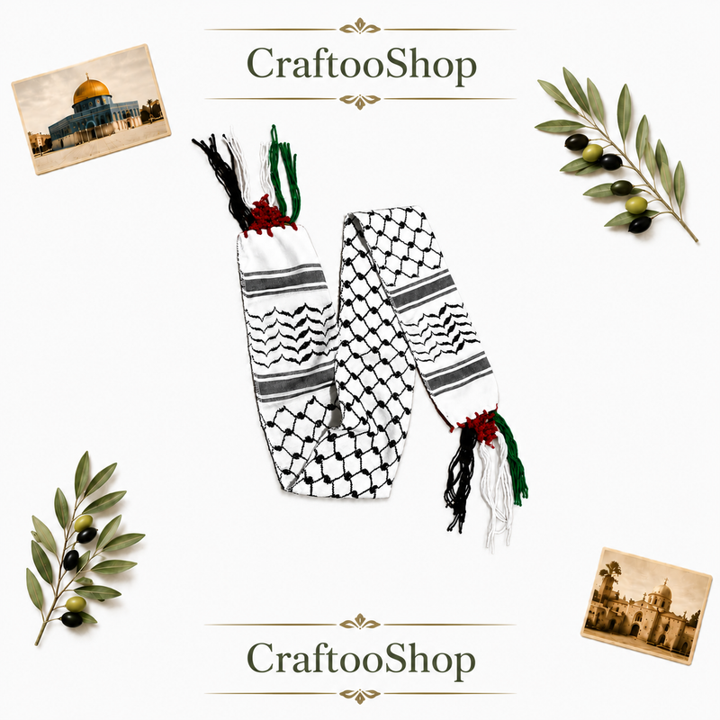 Palestine Kuffiyeh Flag Scarf, Keffiyeh Arabian Arafat Hatta design, Student Graduation, Tie kofyah Scarves, Bandana 54inch X 4.6inch