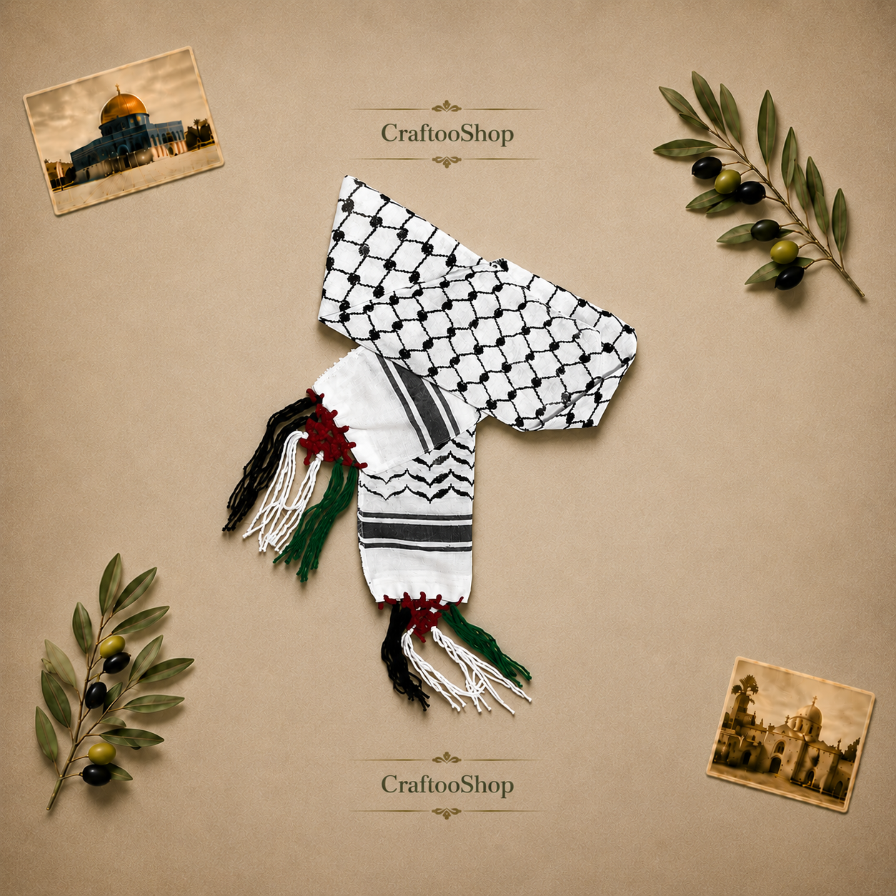 Kuffiyeh Palestine Flag Scarf, Keffiyeh Unique Original Arab Arafat Hatta design, Student Graduation kofyah Scarves, Bandana 54inchX4.6inch
