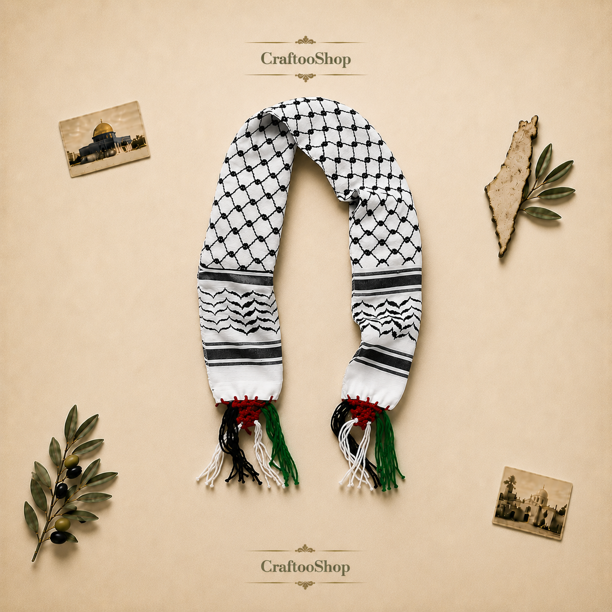 Palestine Kuffiyeh Flag Scarf, Keffiyeh Arabian Arafat Hatta design, Student Graduation, Tie kofyah Scarves Parties, Bandana 52inchX4.2inch (Copy)