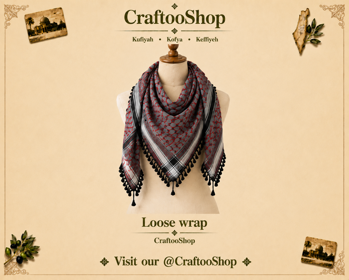 Scarf unique Keffiyeh, Mult-use Cover, Headwear Vintage Dress Hatta Kofya Headwear Shemagh Kuffyieh,Unisex Face Mask Grey's Red Mixed