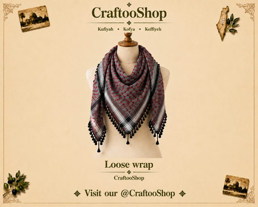 Scarf unique Keffiyeh, Mult-use Cover, Headwear Vintage Dress Hatta Kofya Headwear Shemagh Kuffyieh,Unisex Face Mask Grey's Red Mixed