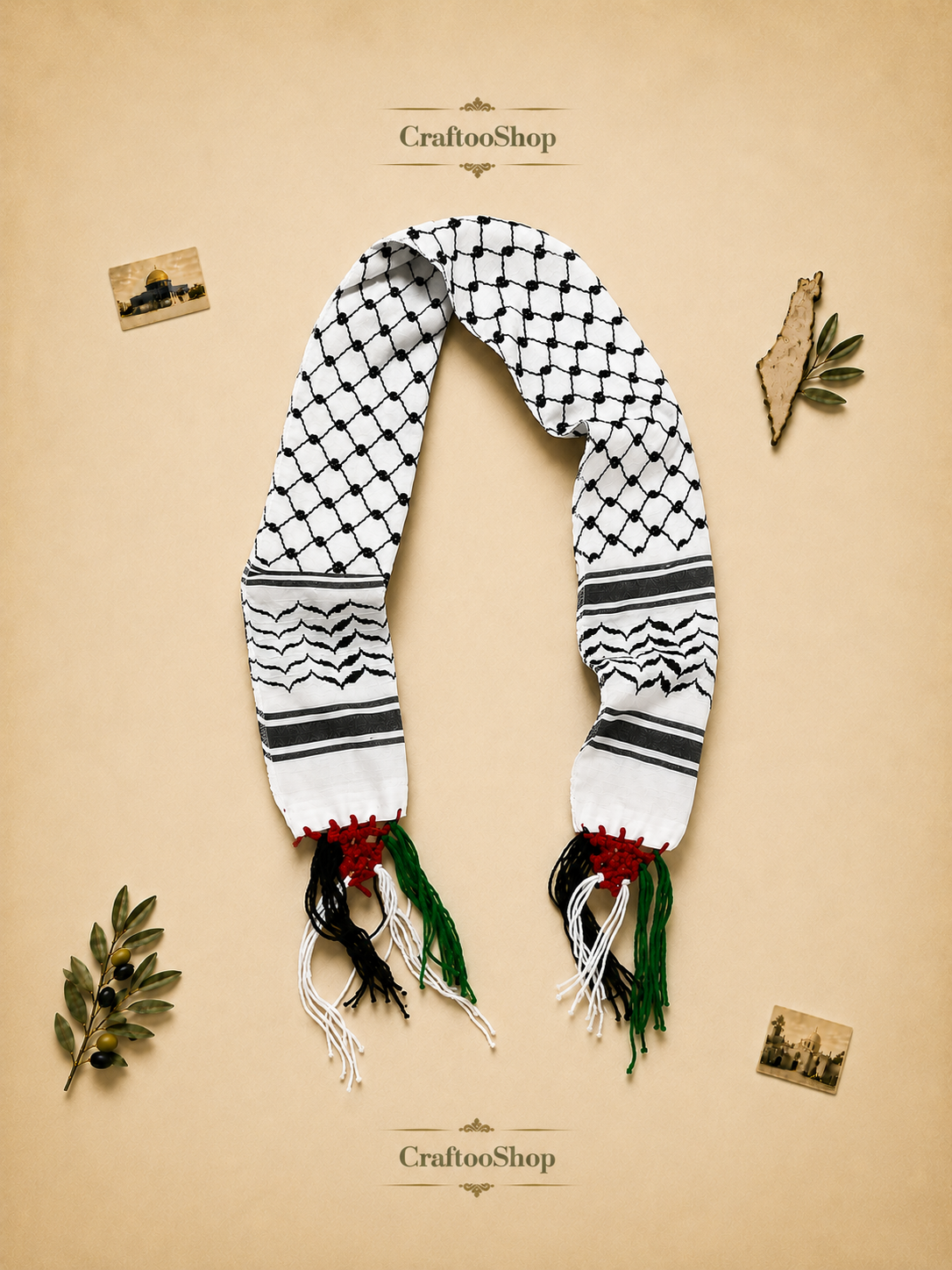 Palestine Kuffiyeh Flag Scarf, Keffiyeh Arabian Arafat Hatta design, Student Graduation, Tie kofyah Scarves Parties, Bandana 52inchX4.2inch (Copy)