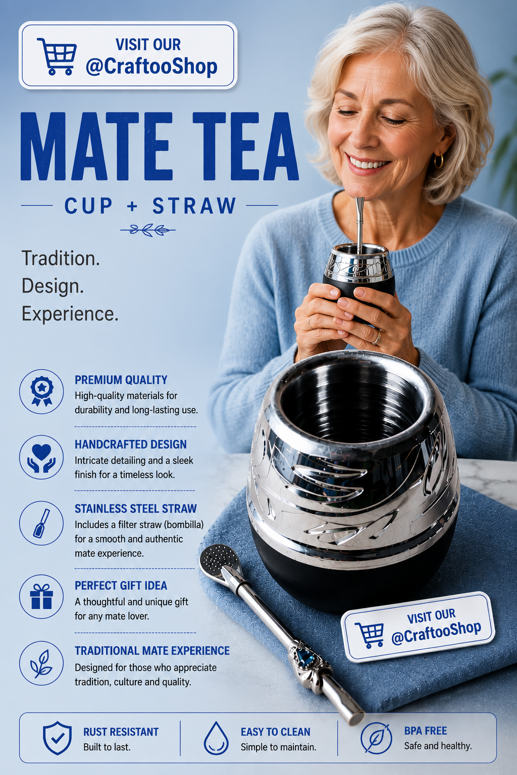 Mate Tea Silver Black cup, Unique Yerba Mate Cup +Straw, drinking places fountain, water carved Filter Bombilla Straw handmade 50mL