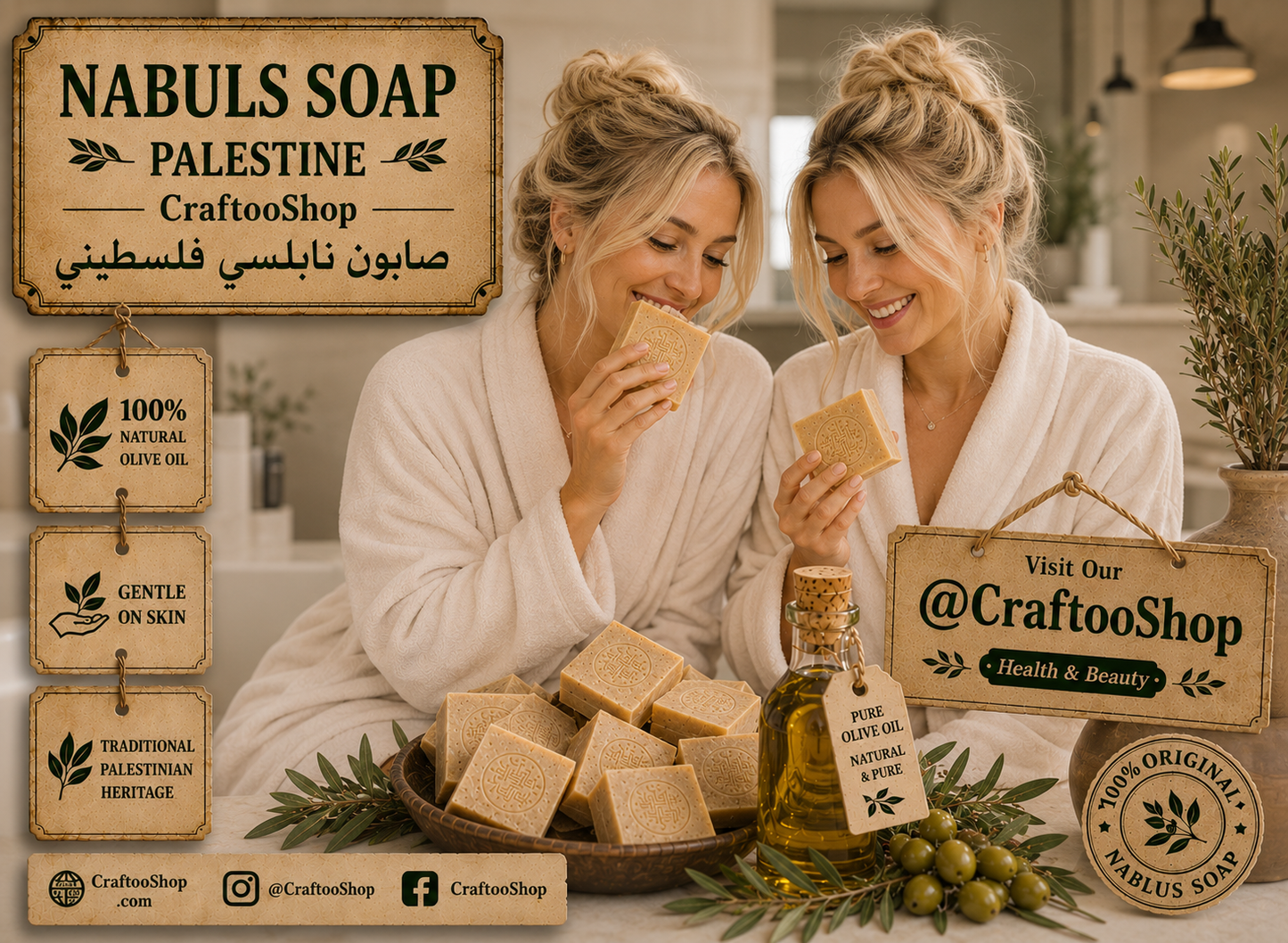 Olive Oil Nablus Soap, Handmade Middle Eastern Style, Vintage Arab Soap , Olive Pure Organic Healthy Hand wash and Face Mask Soap