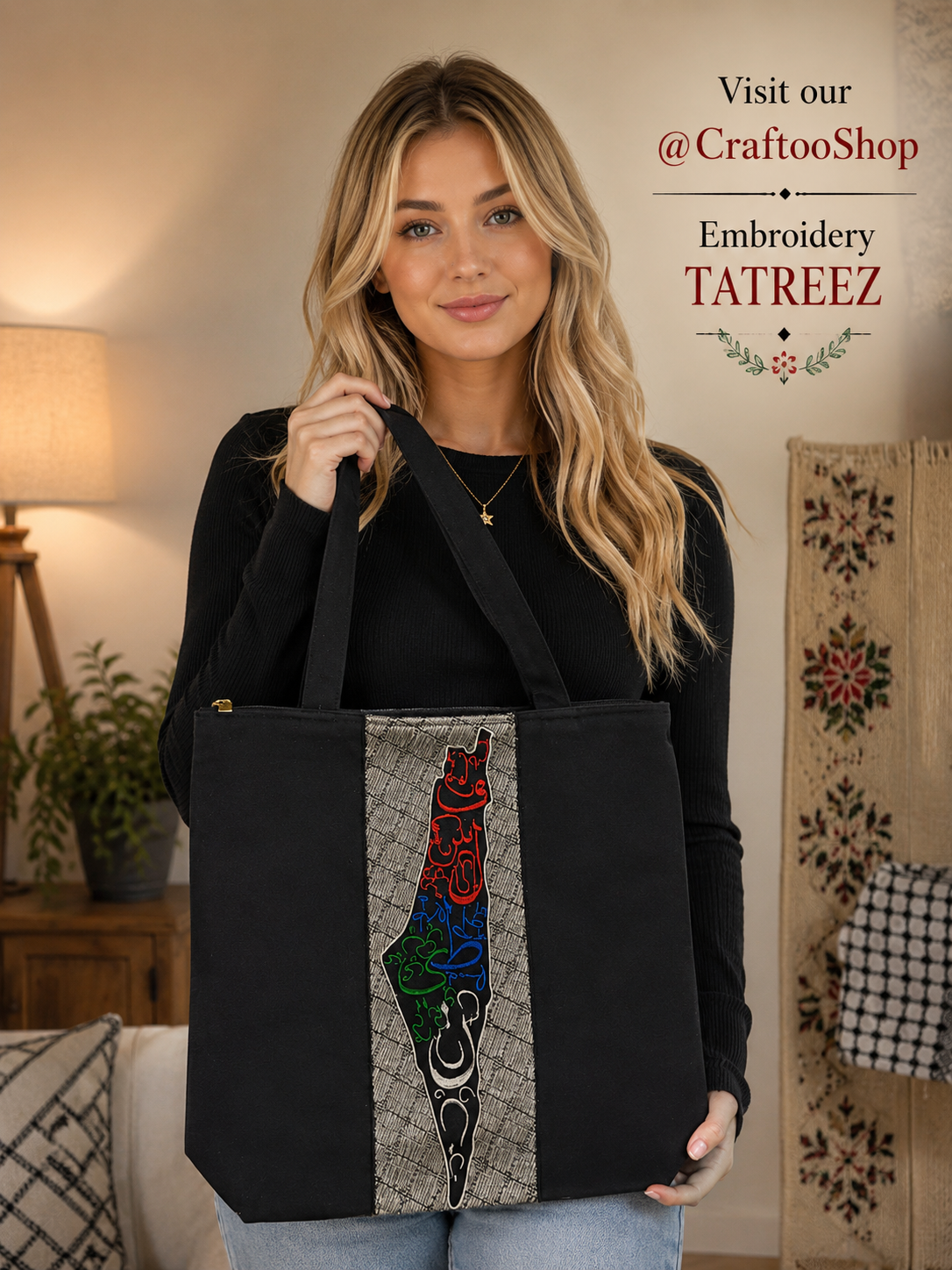 Palestine Map Canvas Tote Bag, Shoulder Bag, Vintage Unique Handmade Heavy Work multi-function Zipper Bag
