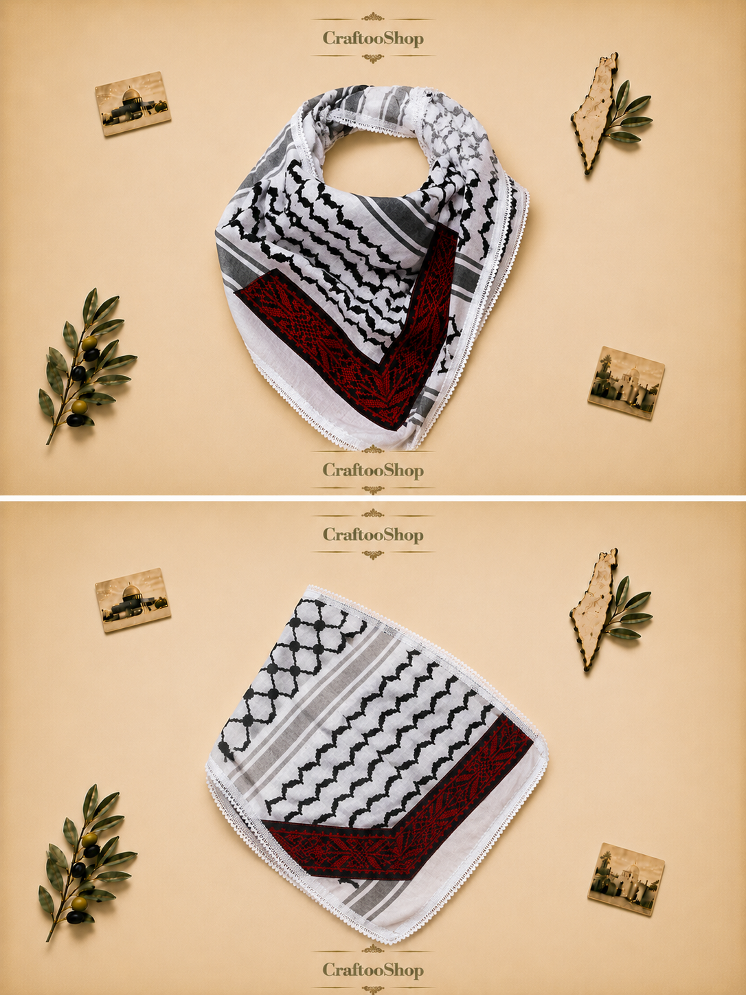 Keffiyeh Tatreez Bandana Scarf, Red Embroidery Falahi Palestine Arafat Kuffyieh Mask, Tie kofyah Headband Kofya Face Cover Vintage dress Size 72X42X48 Centimeters (Copy)