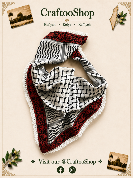 Tatreez Palestine Arab Scarf, Woven Stitched, NOT Printed, Unique Embroidery Keffiyeh faceCover, Headwear Bandana,Shawl Kofyah Mask,Vintage Dress Hatta Shemagh