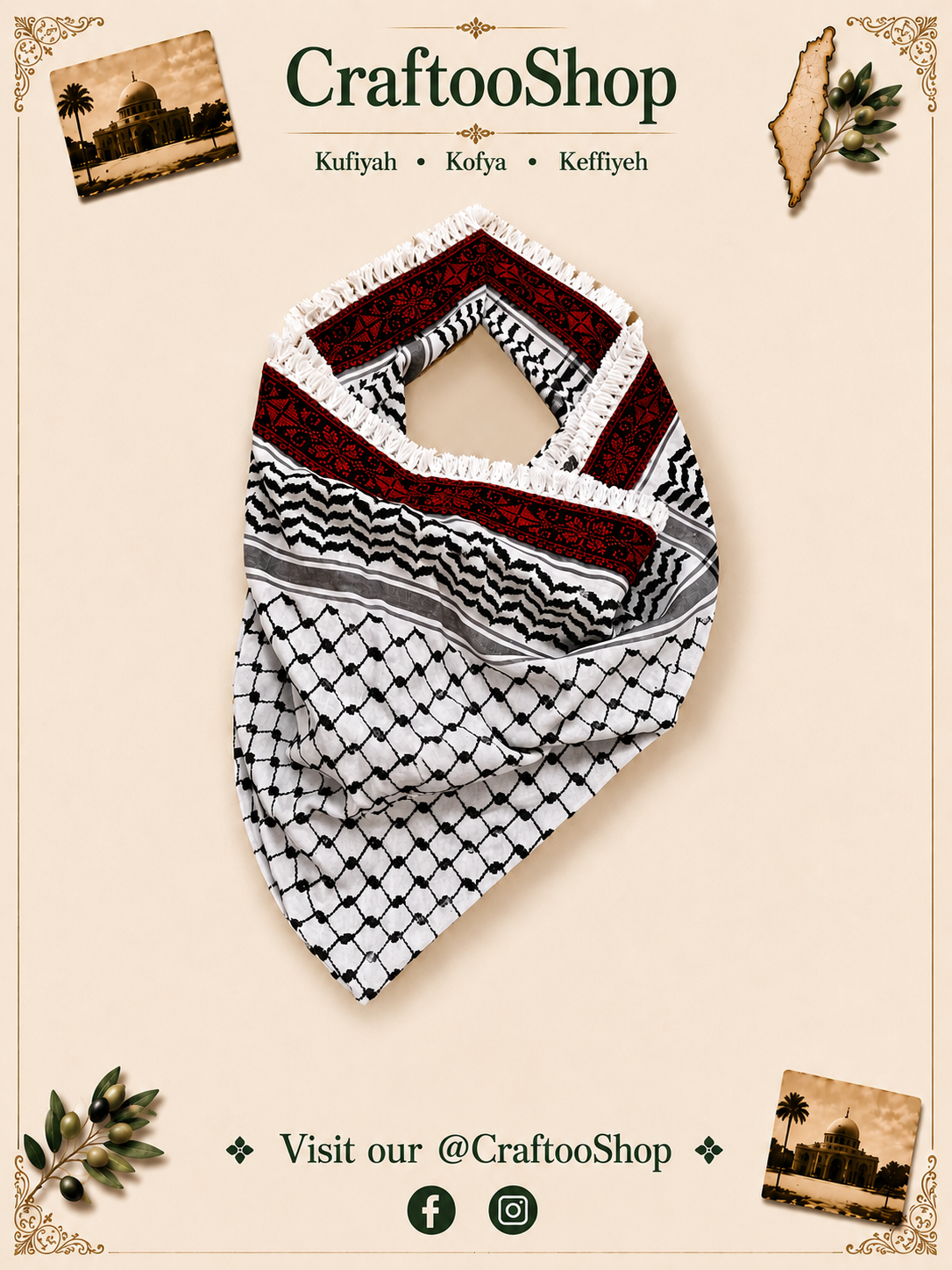 Tatreez Palestine Arab Scarf, Woven Stitched, NOT Printed, Unique Embroidery Keffiyeh faceCover, Headwear Bandana,Shawl Kofyah Mask,Vintage Dress Hatta Shemagh