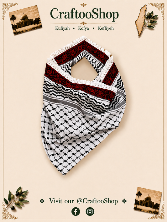 Tatreez Palestine Arab Scarf, Woven Stitched, NOT Printed, Unique Embroidery Keffiyeh faceCover, Headwear Bandana,Shawl Kofyah Mask,Vintage Dress Hatta Shemagh